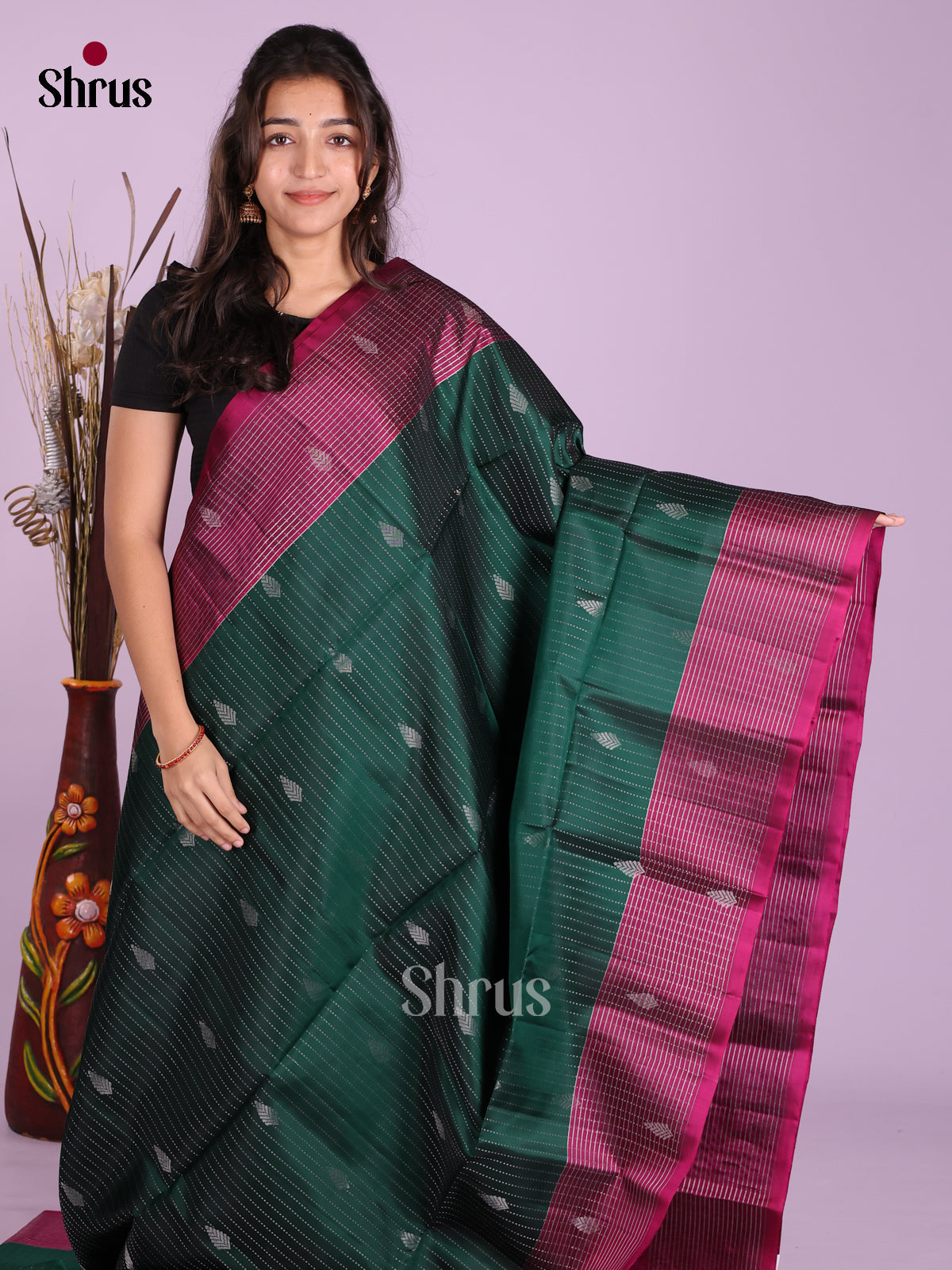 Green & Maroon- Softsilk-halfpure Saree - Shop on Shrus.com