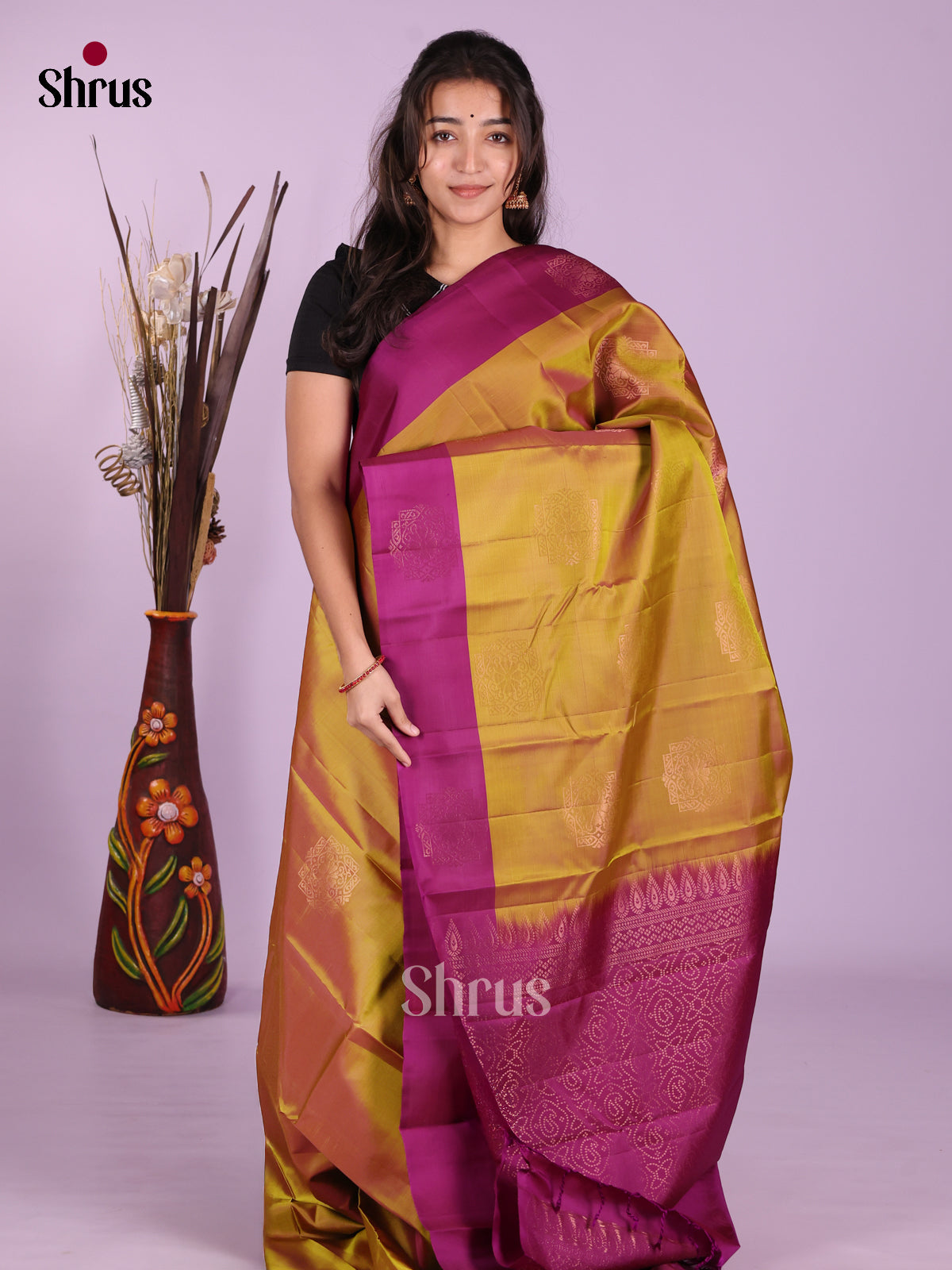 Mustard & Purple - Softsilk-halfpure Saree - Shop on Shrus.com