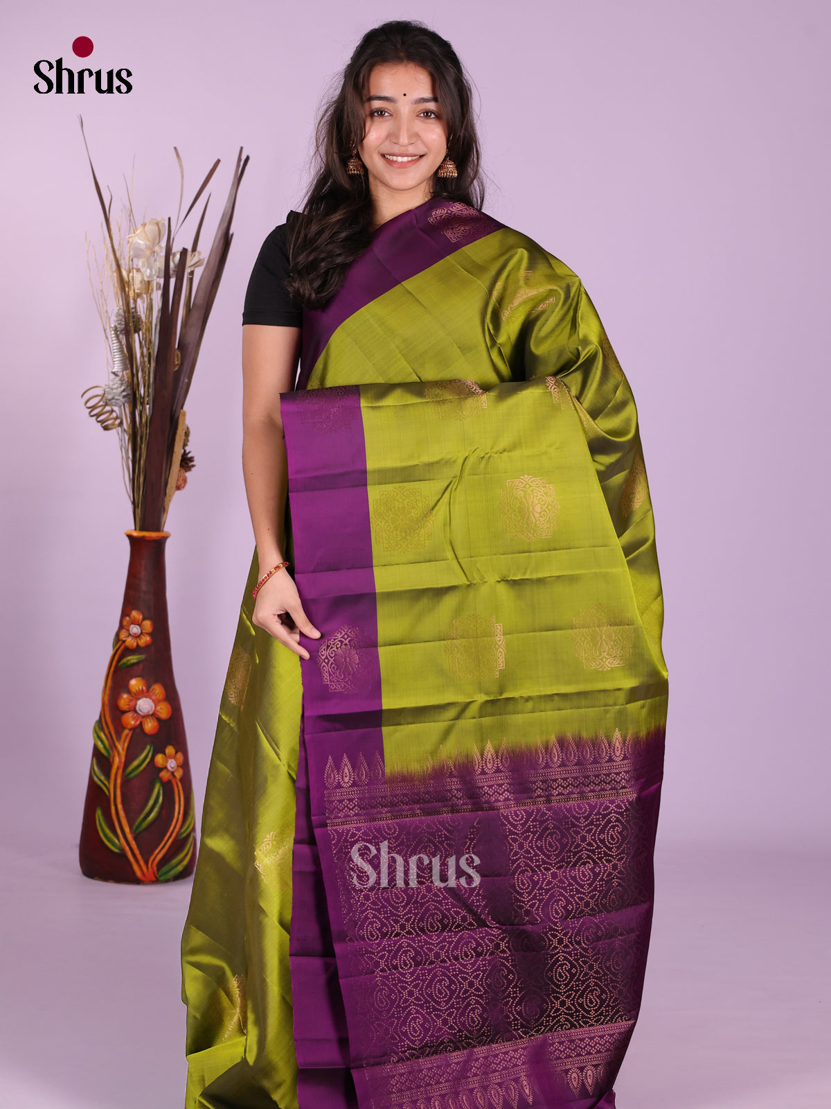 Green & Violet- Softsilk-halfpure Saree - Shop on Shrus.com