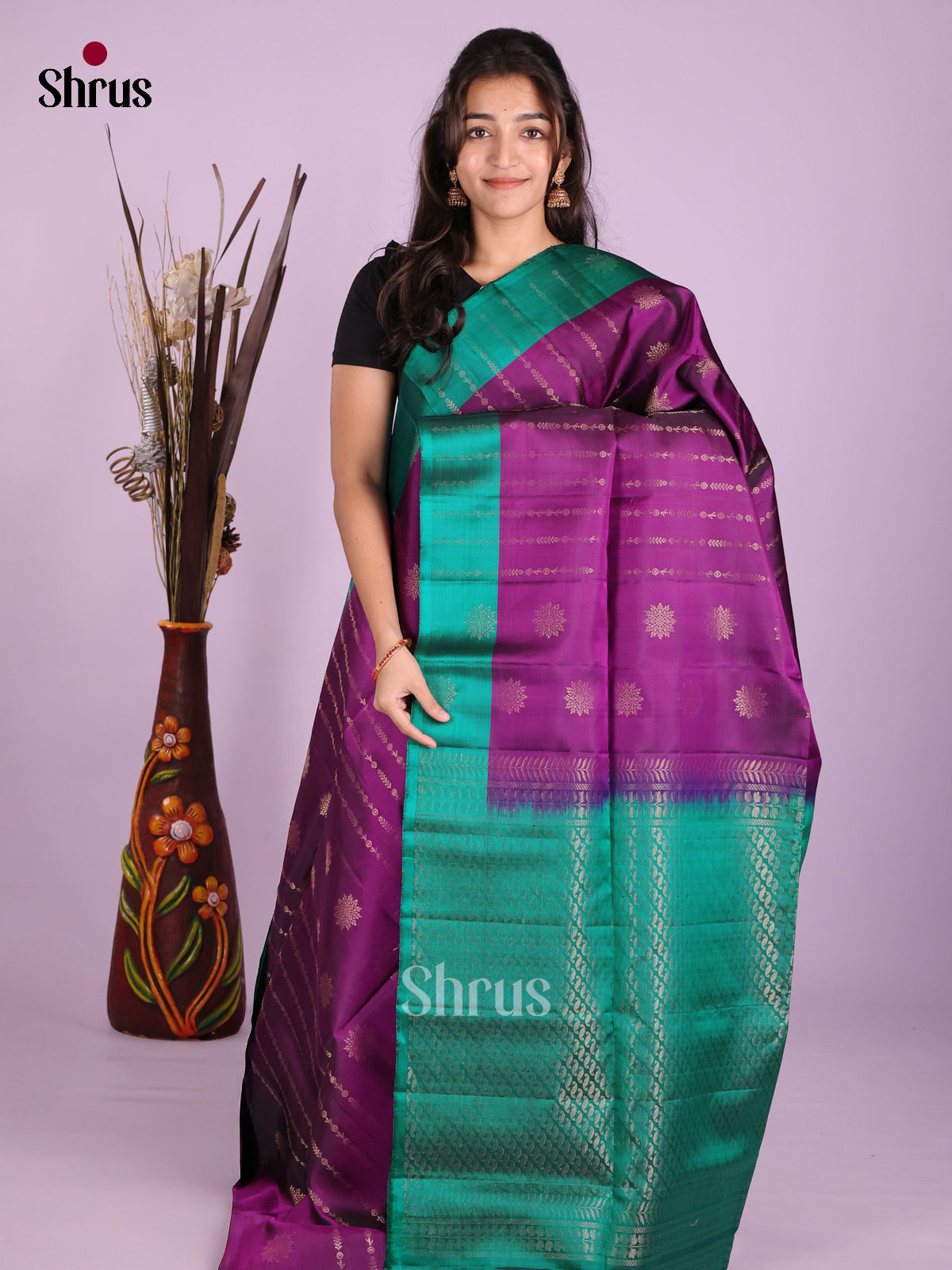 Purple & Green - Softsilk-halfpure Saree