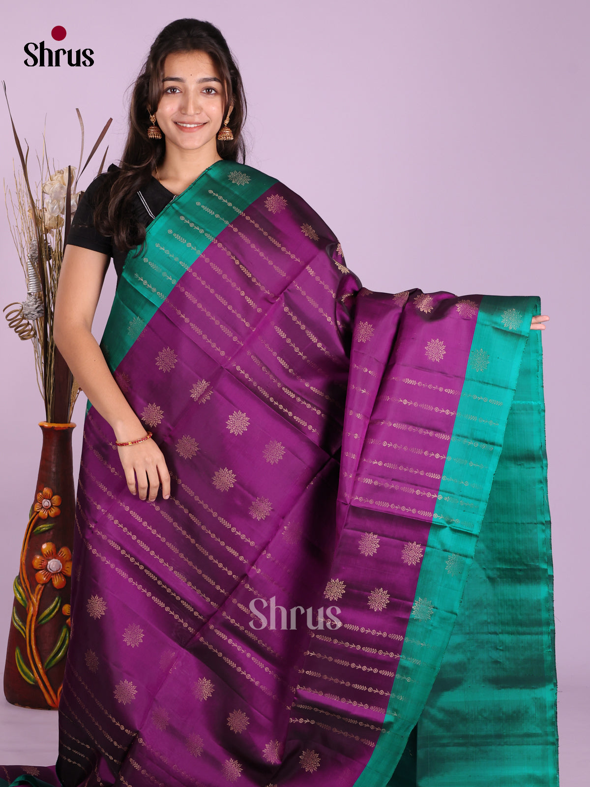 Purple & Green - Softsilk-halfpure Saree