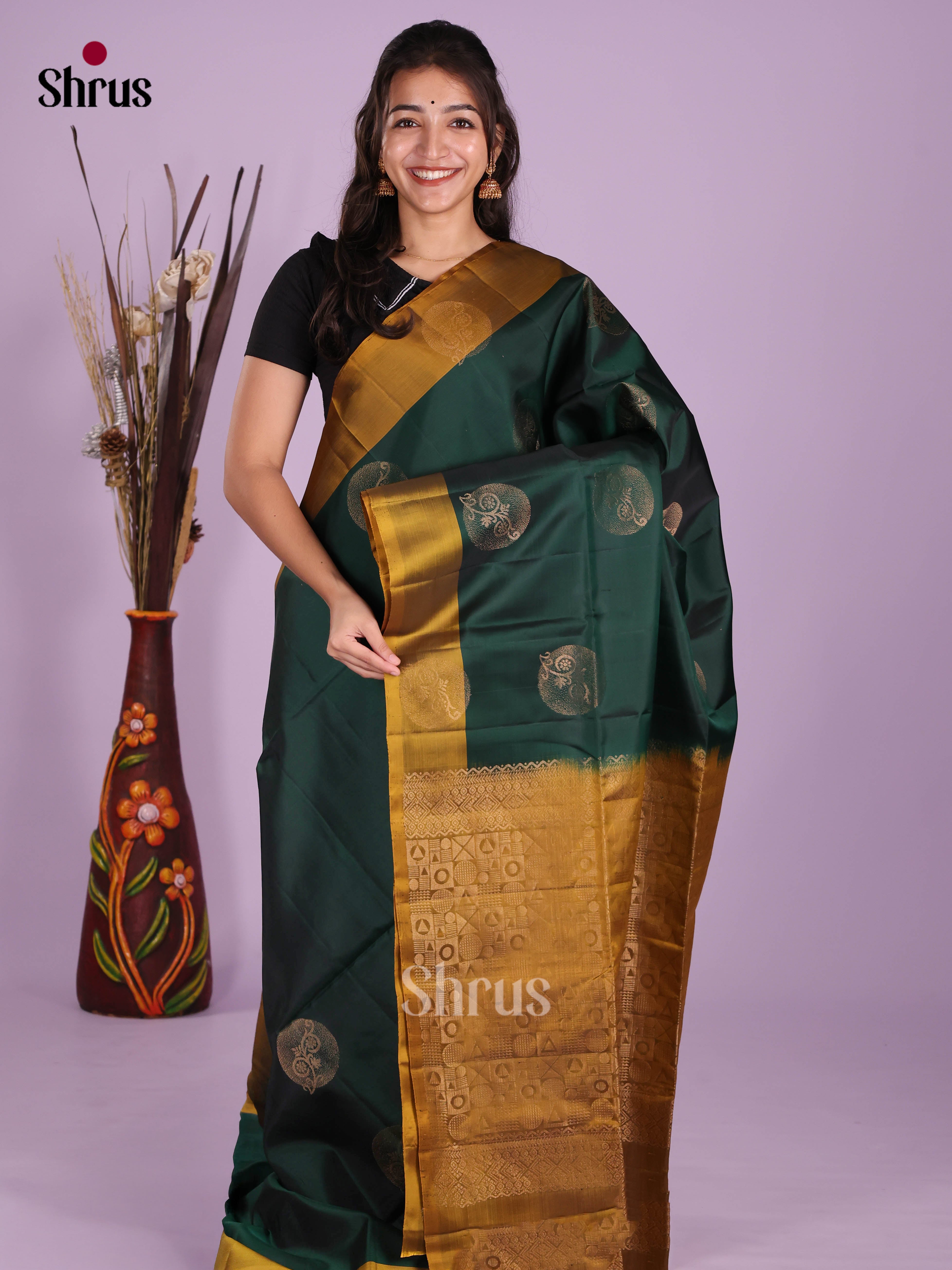 Green & Mustard - Softsilk-halfpure Saree