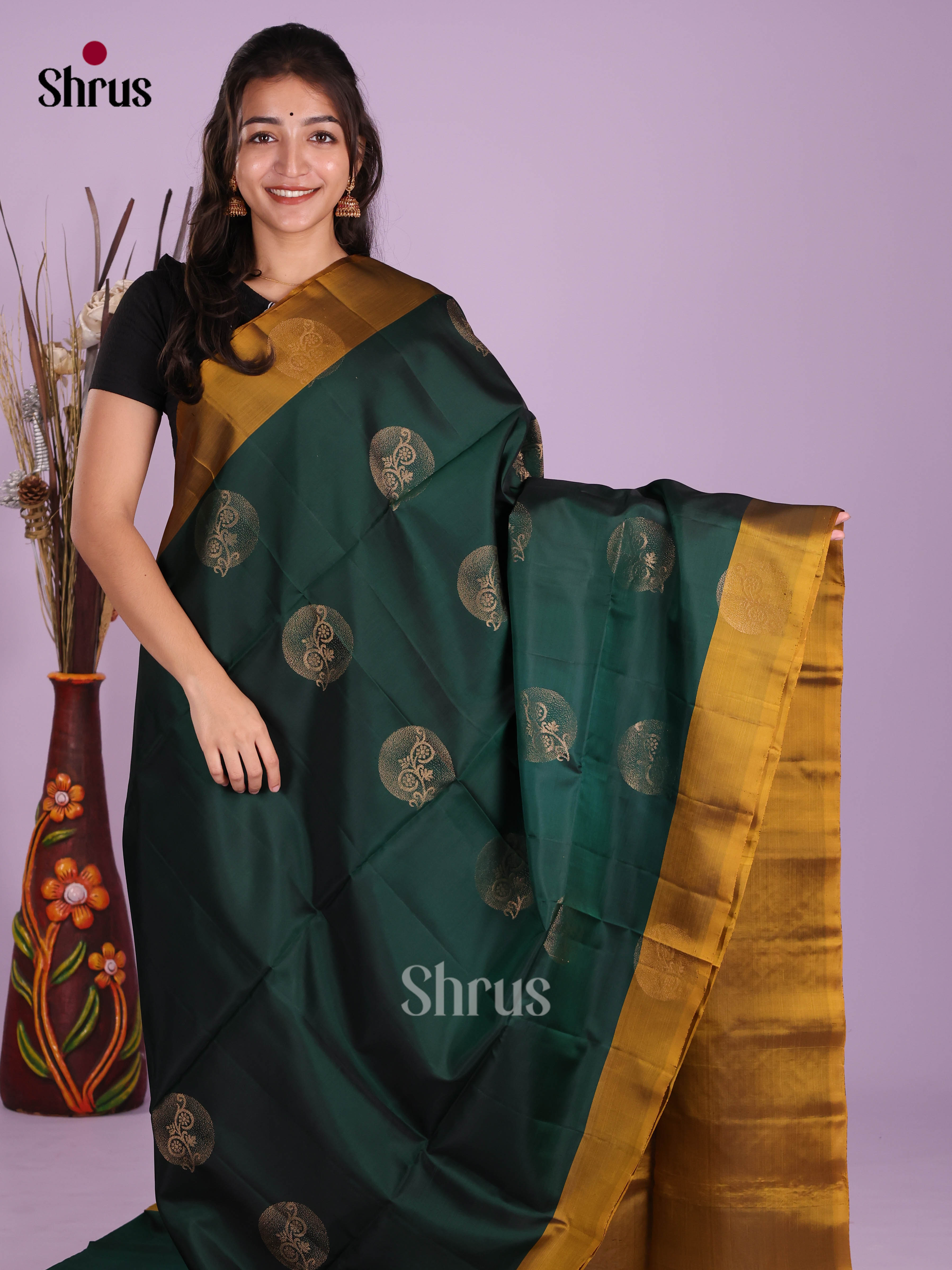 Green & Mustard - Softsilk-halfpure Saree