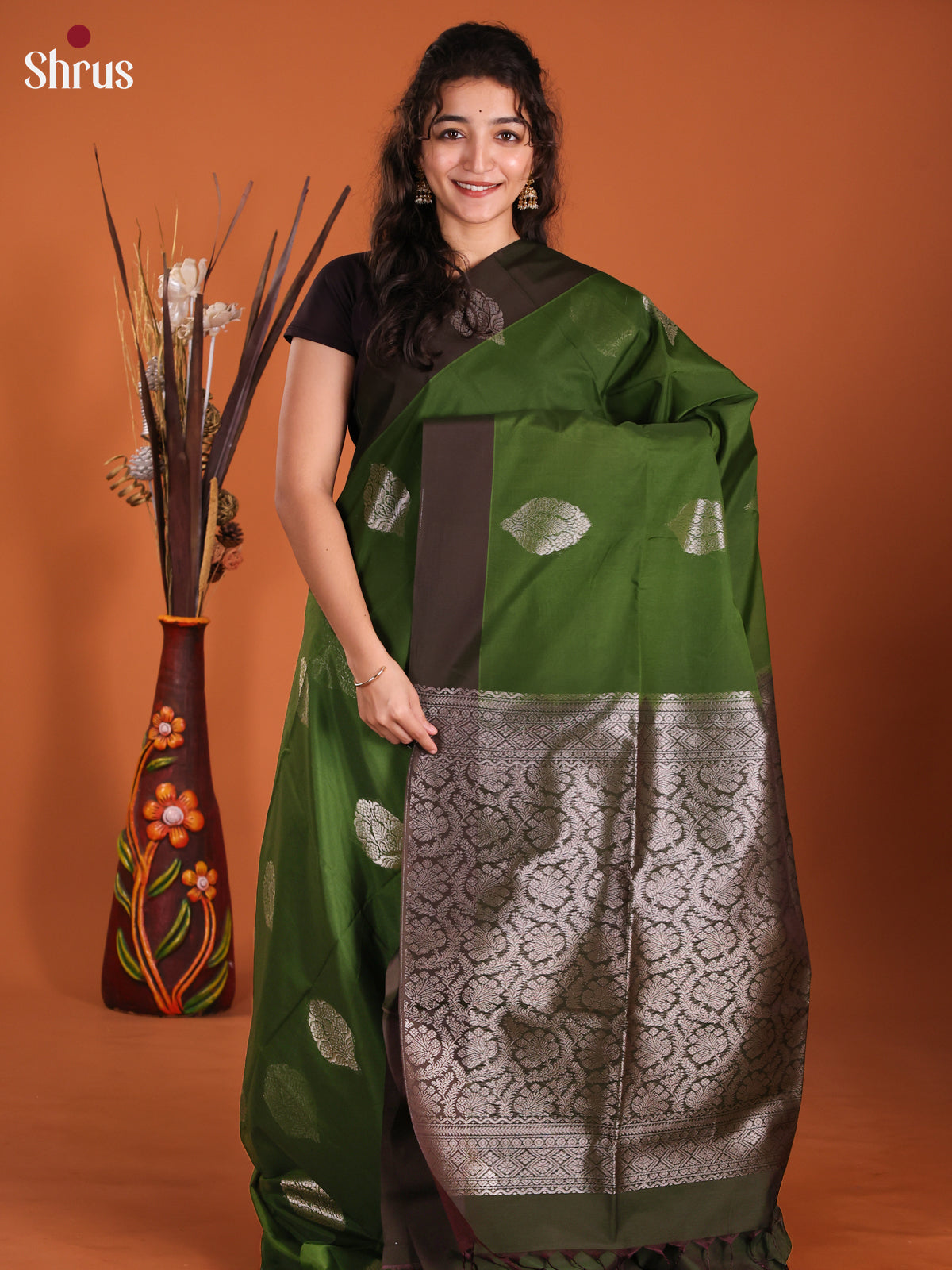 Green & Black - Semi Silkcotton Saree-DKS11322