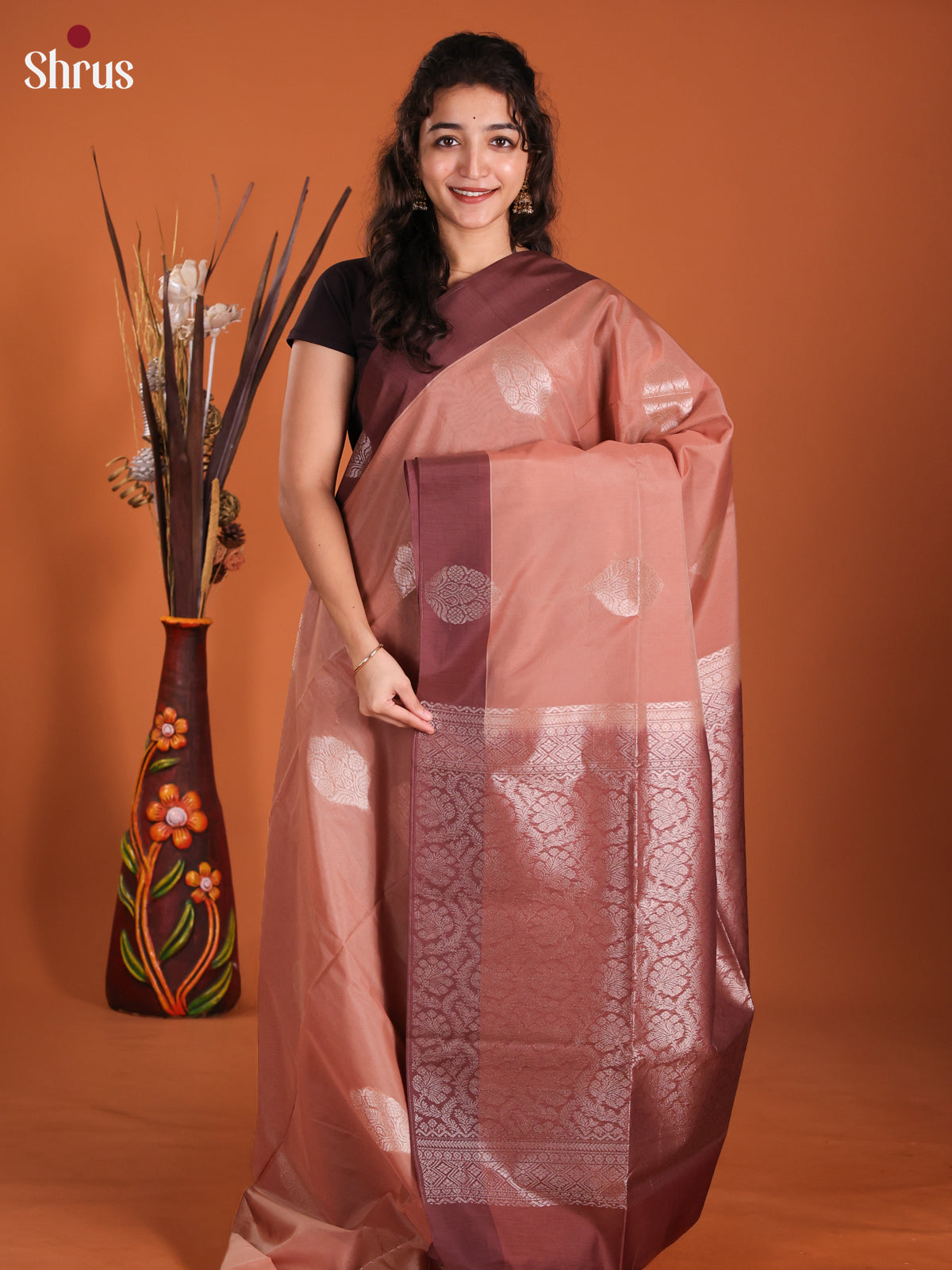 Light Brown & Brown - Semi Silkcotton Saree-DKS11338