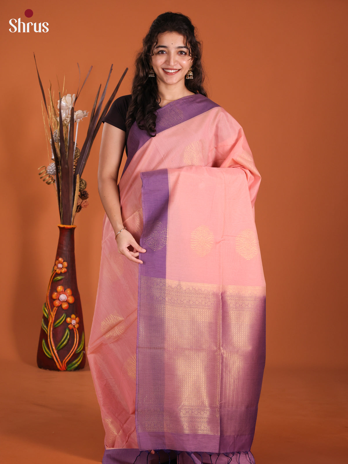 Pink & Purple - Semi Silkcotton Saree-DKS11351