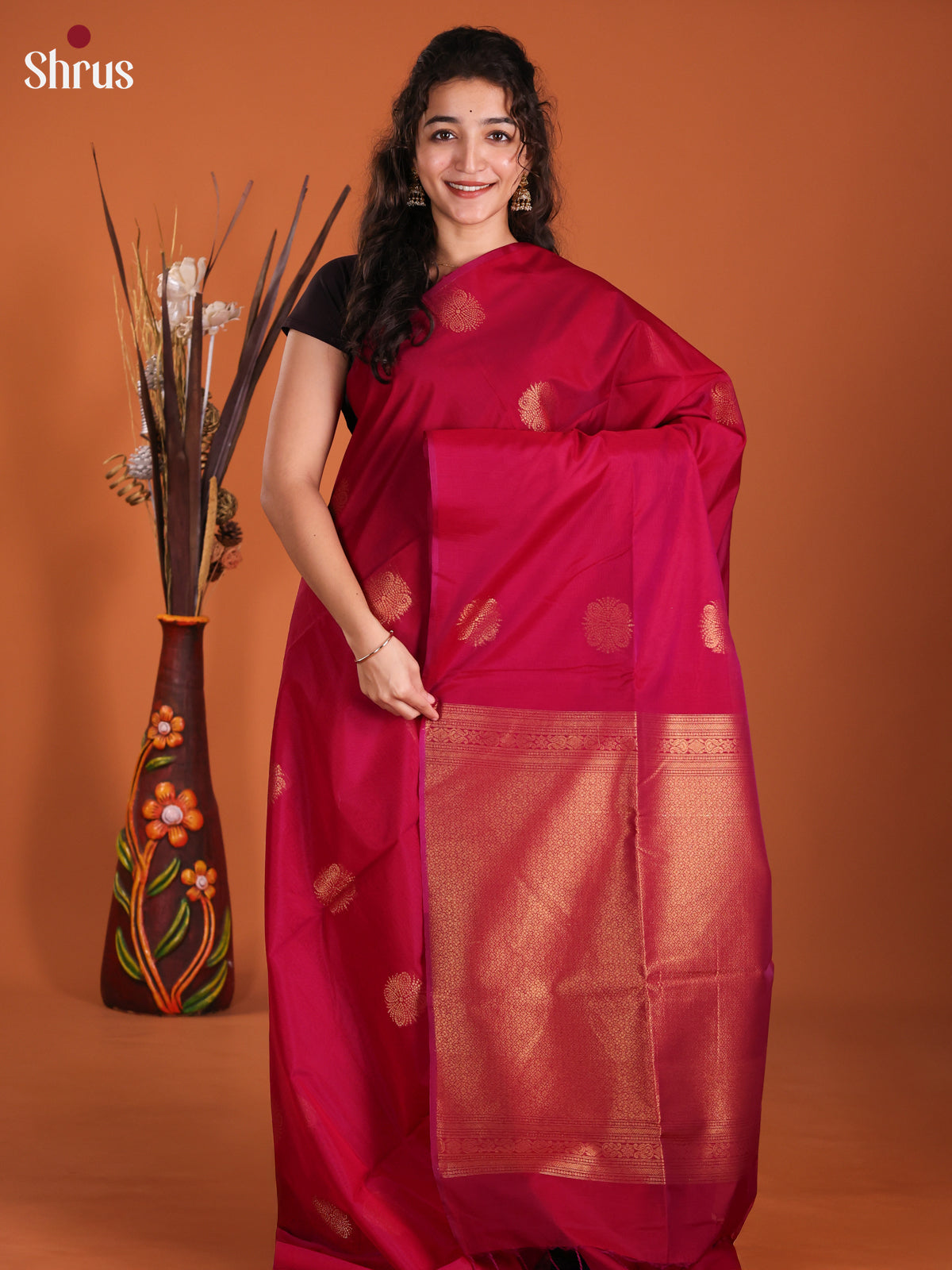 Red - Semi Silkcotton Saree- DKS11382 - Shop on Shrus.com