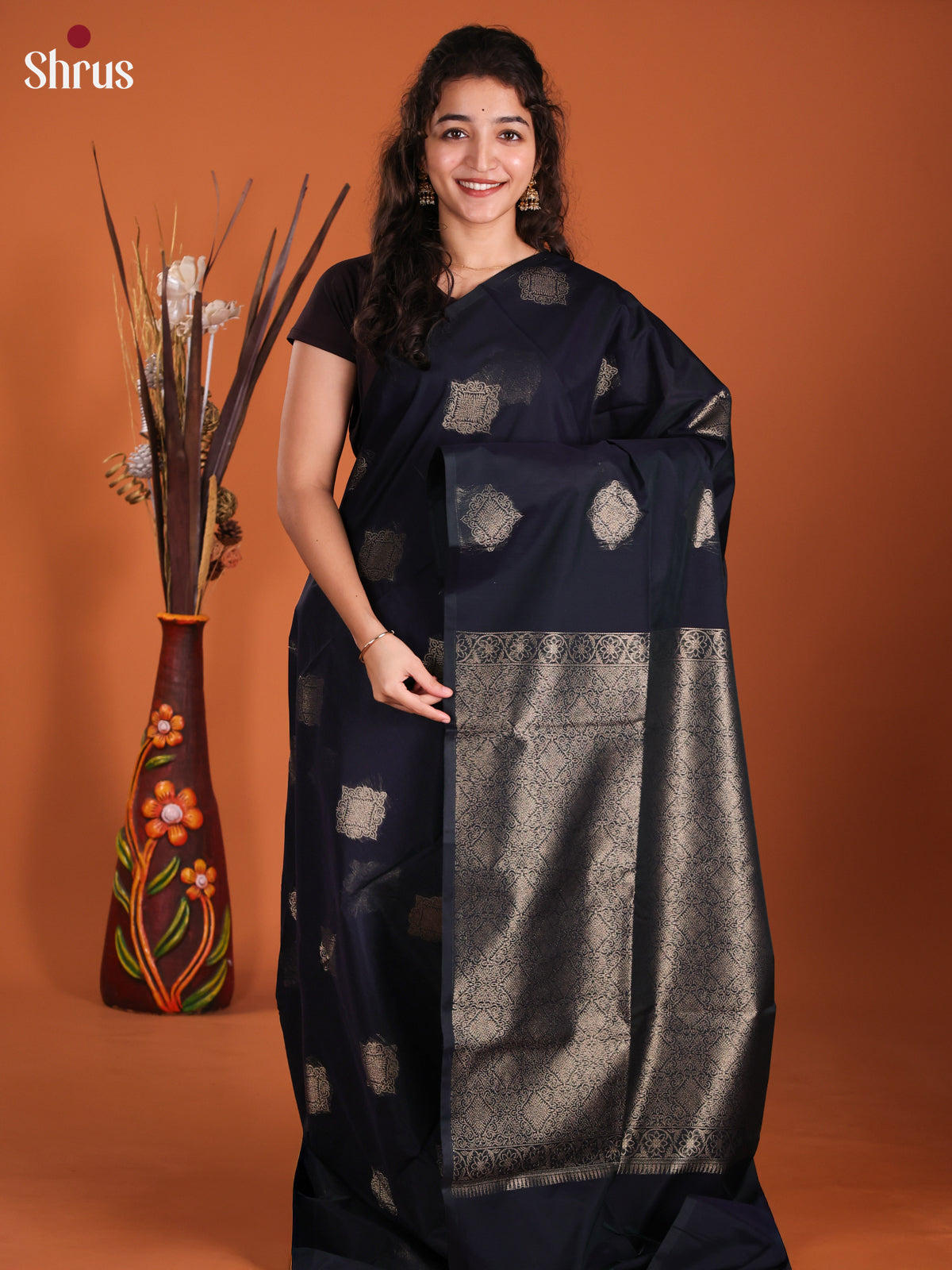 Navy Blue - Semi Silkcotton Saree-DKS11387 - Shop on Shrus.com