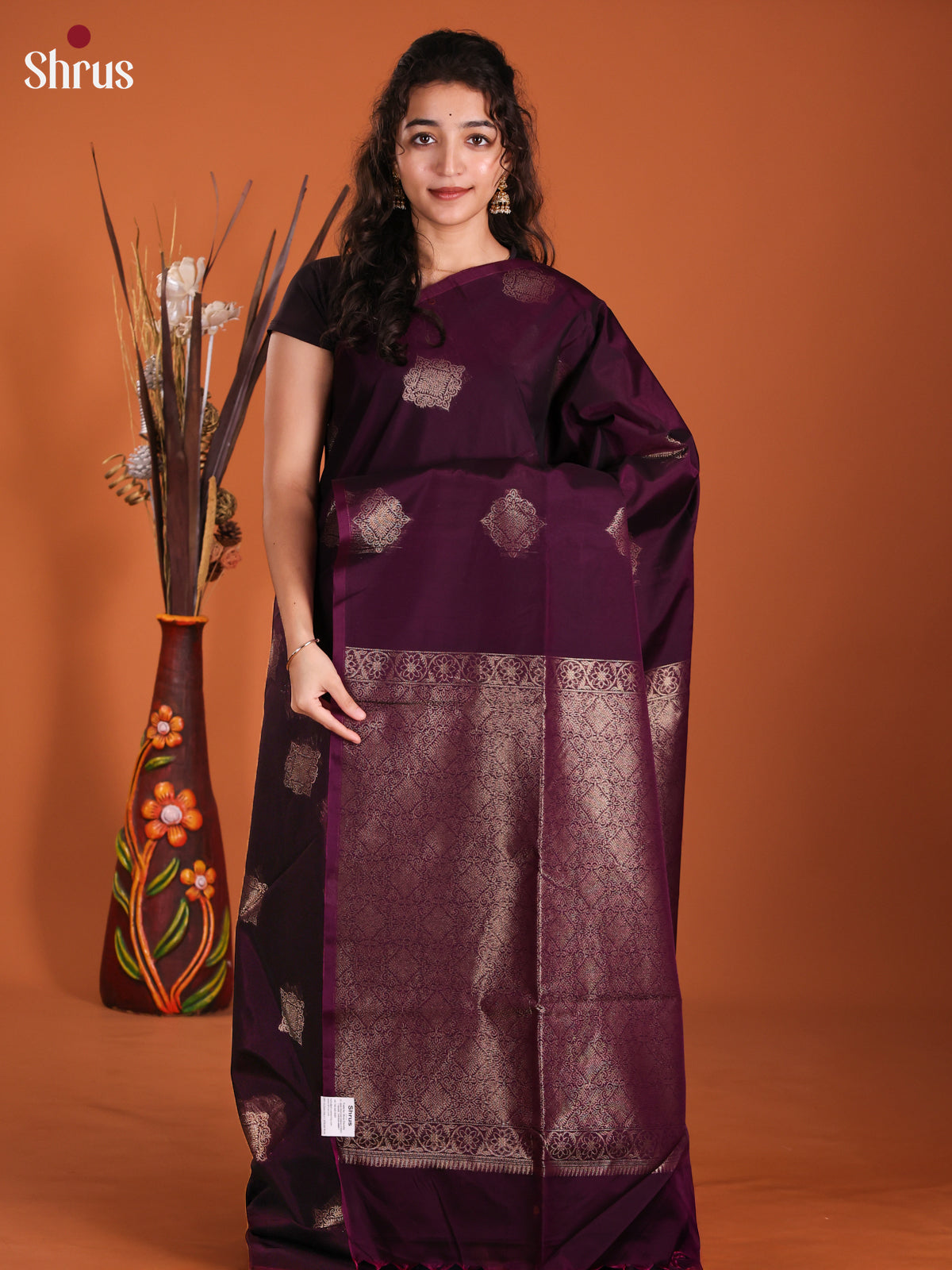 Wine - Semi Silkcotton Saree-DKS11388 - Shop on Shrus.com
