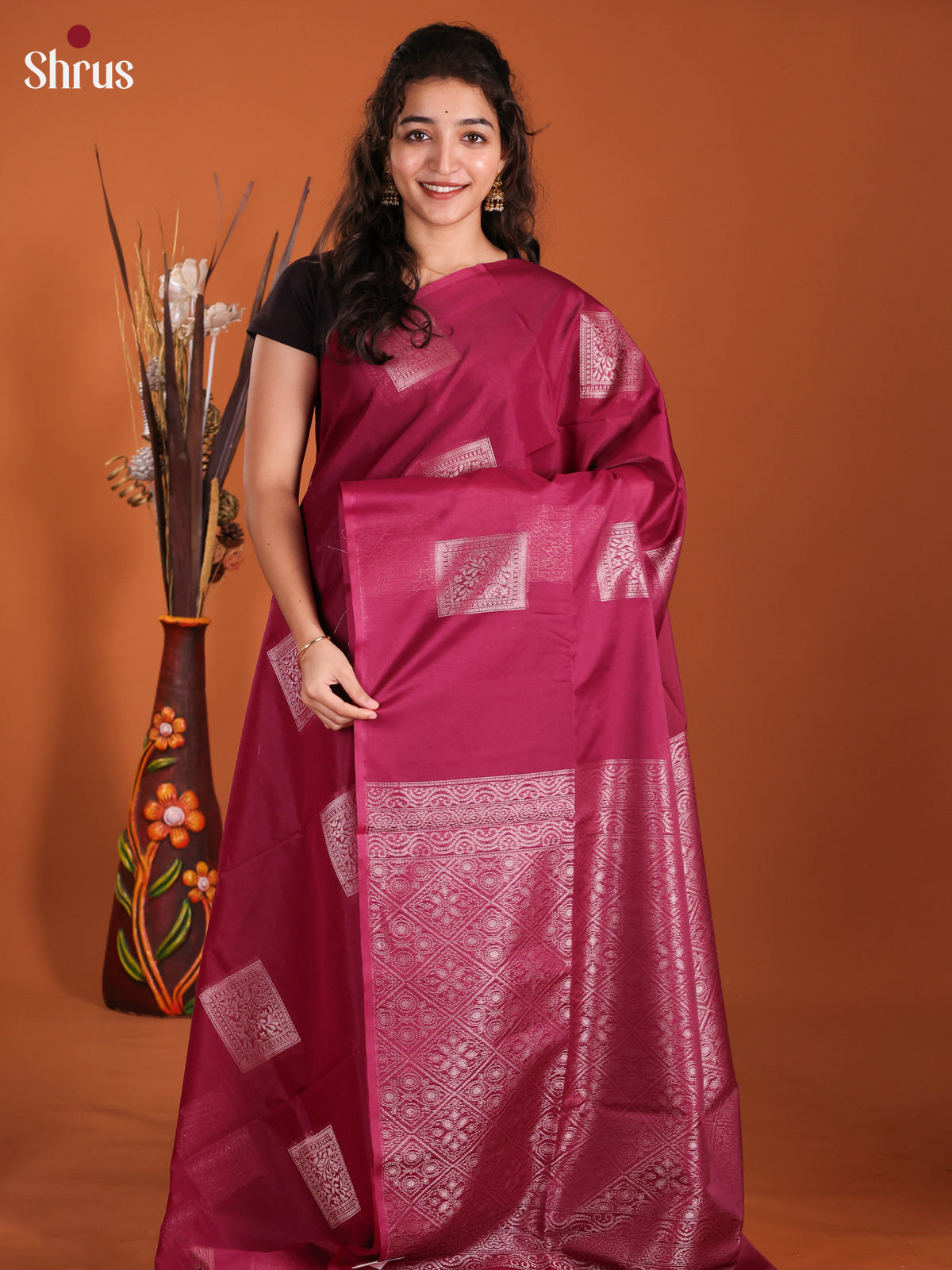 Maroon - Semi Silkcotton Saree-DKS11391 - Shop on Shrus.com