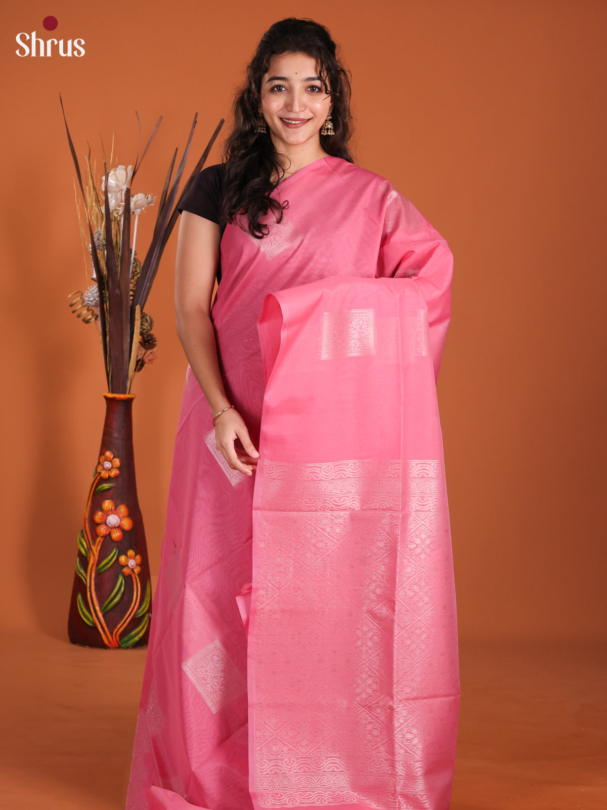 Pink - Semi Silkcotton Saree-DKS11395 - Shop on Shrus.com