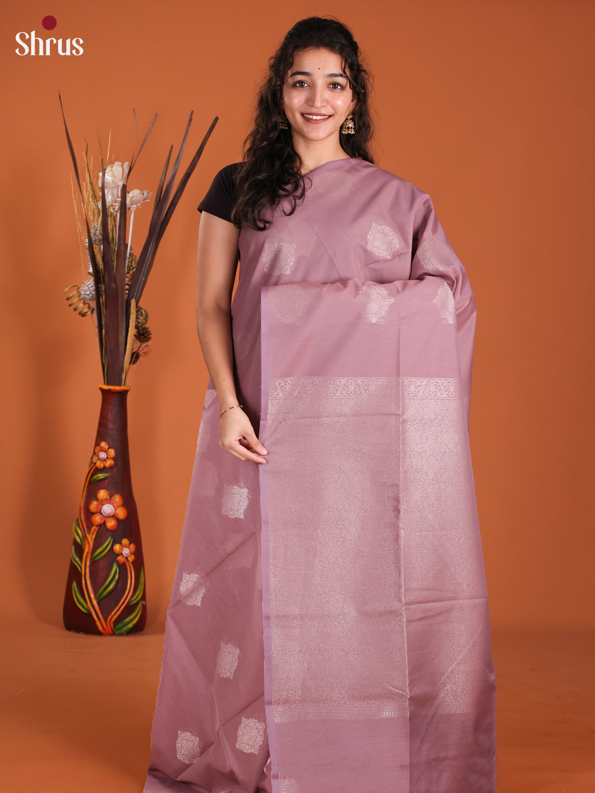 Mauve - Semi Silkcotton Saree-DKS11416 - Shop on Shrus.com