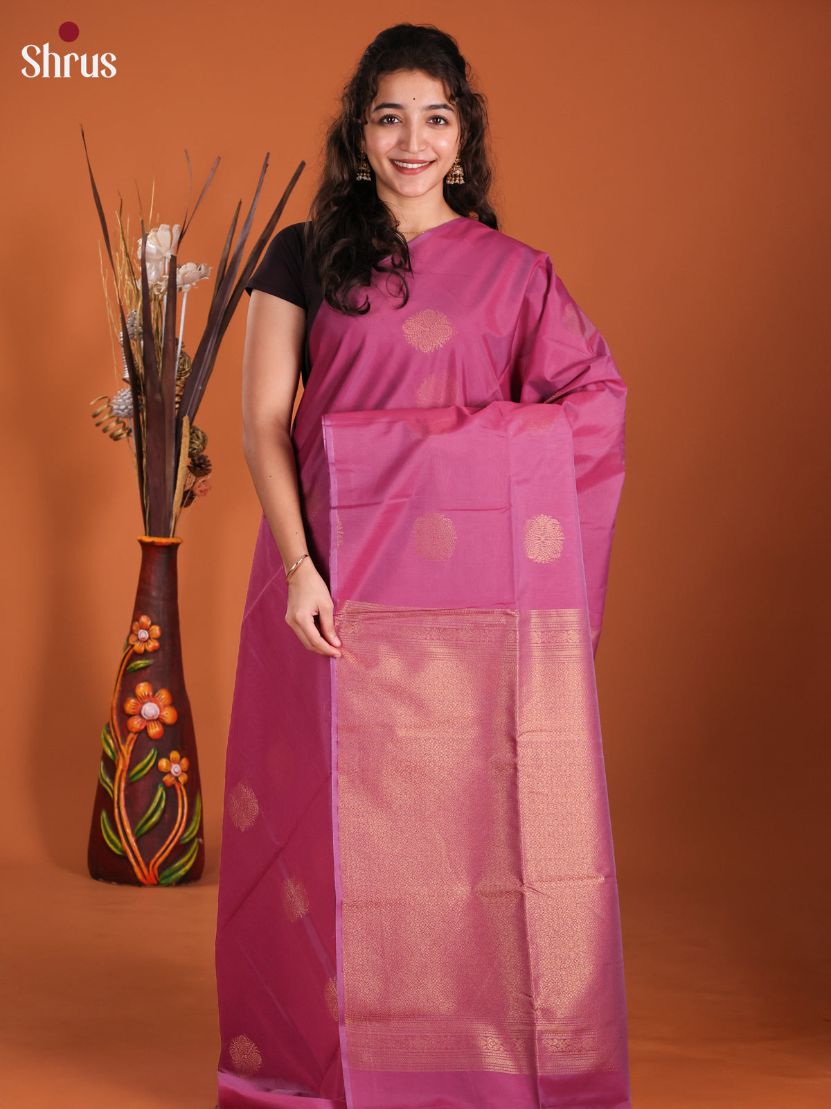 Pink- Semi Silkcotton Saree -DKS11417 - Shop on Shrus.com