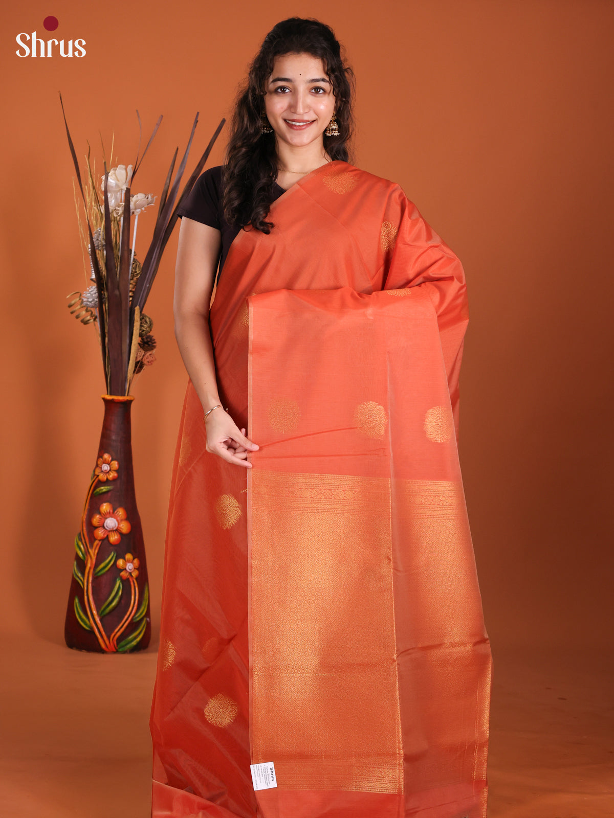 Orange - Semi Silkcotton Saree-DKS11421 - Shop on Shrus.com