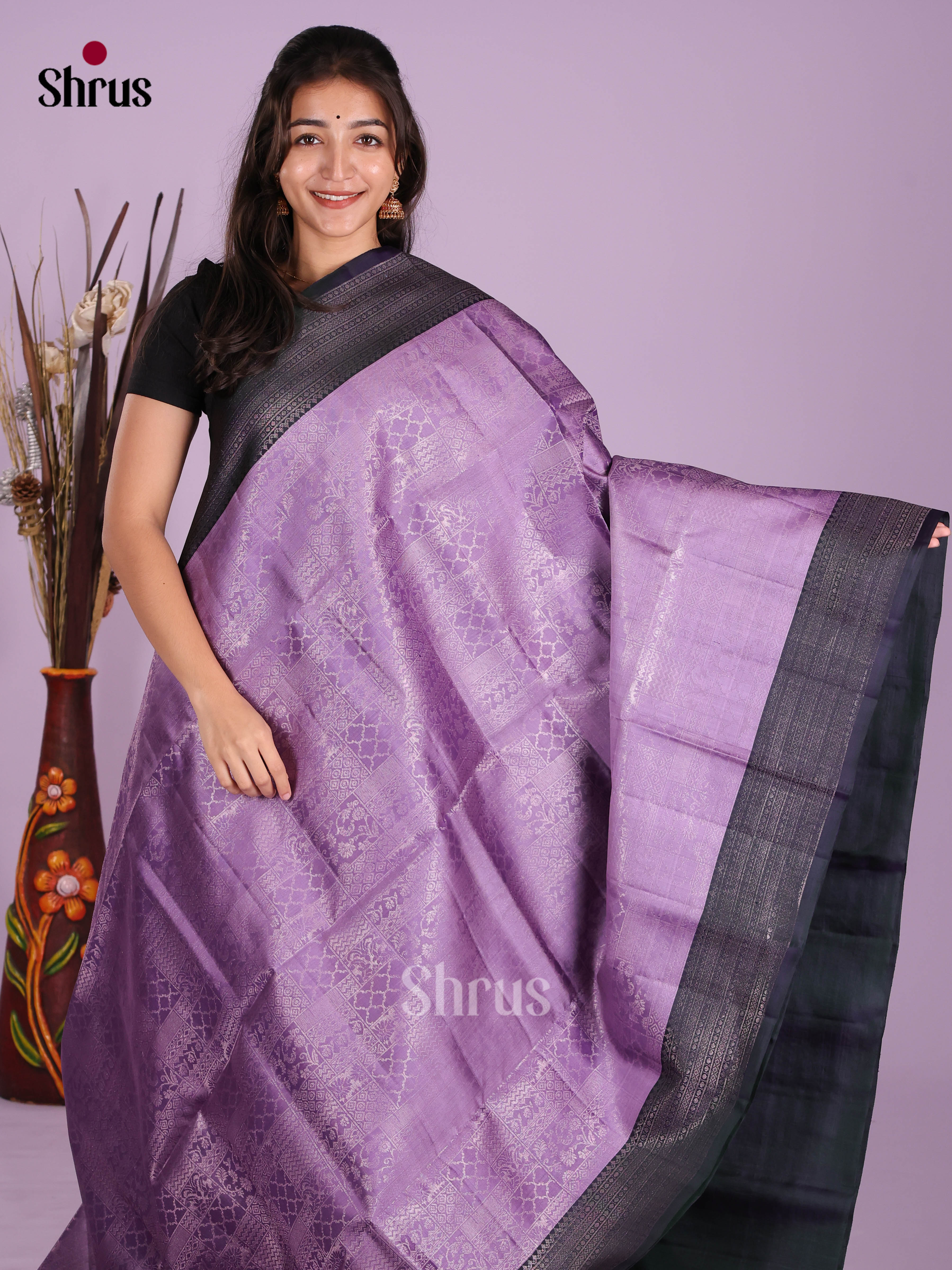 Gorgeous Purple & Blue Soft Silk Saree with zari brocade & Rich zari border