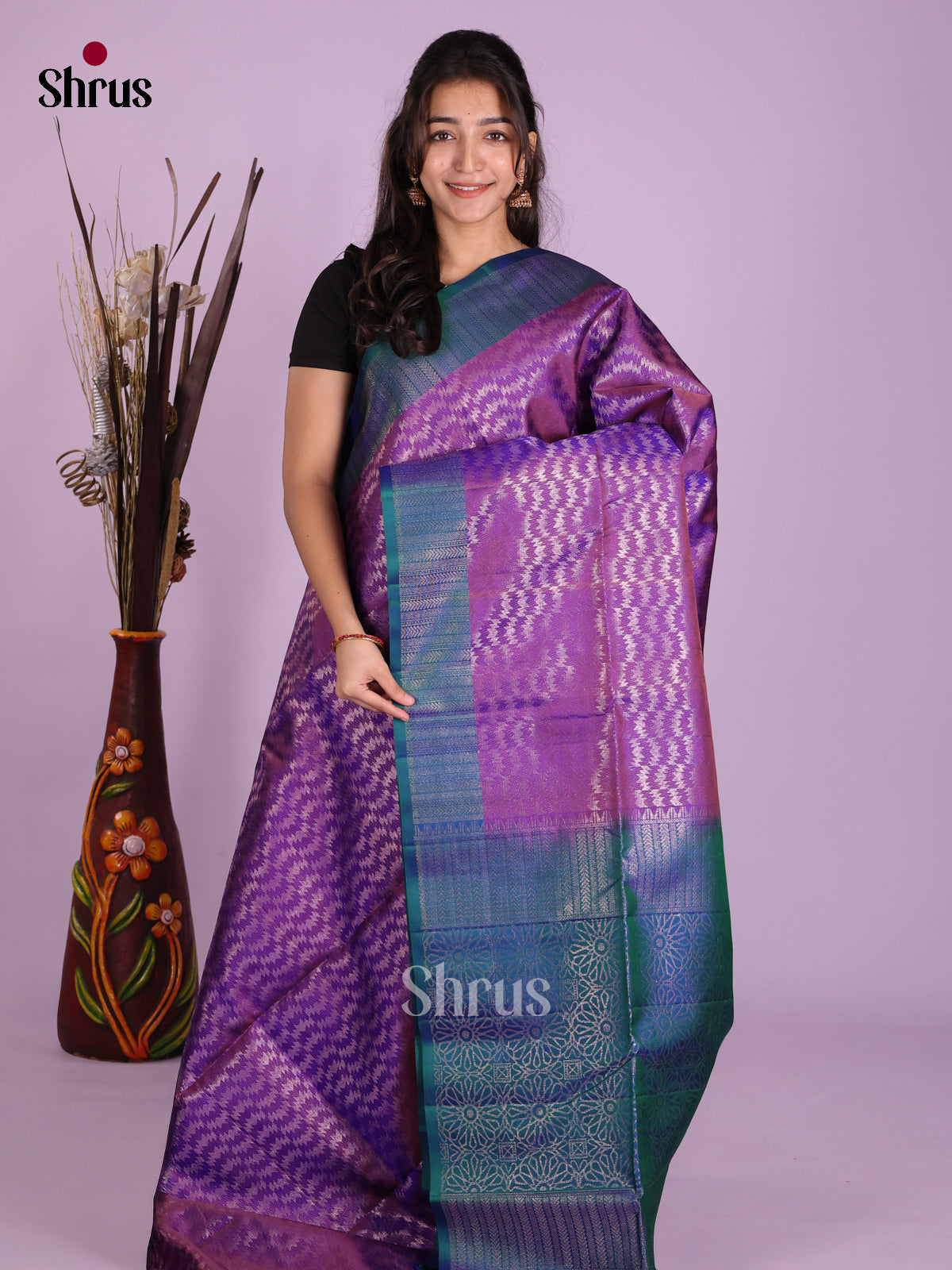 Radiant Purple & Blue Soft Silk Saree with rich zari woven brocade