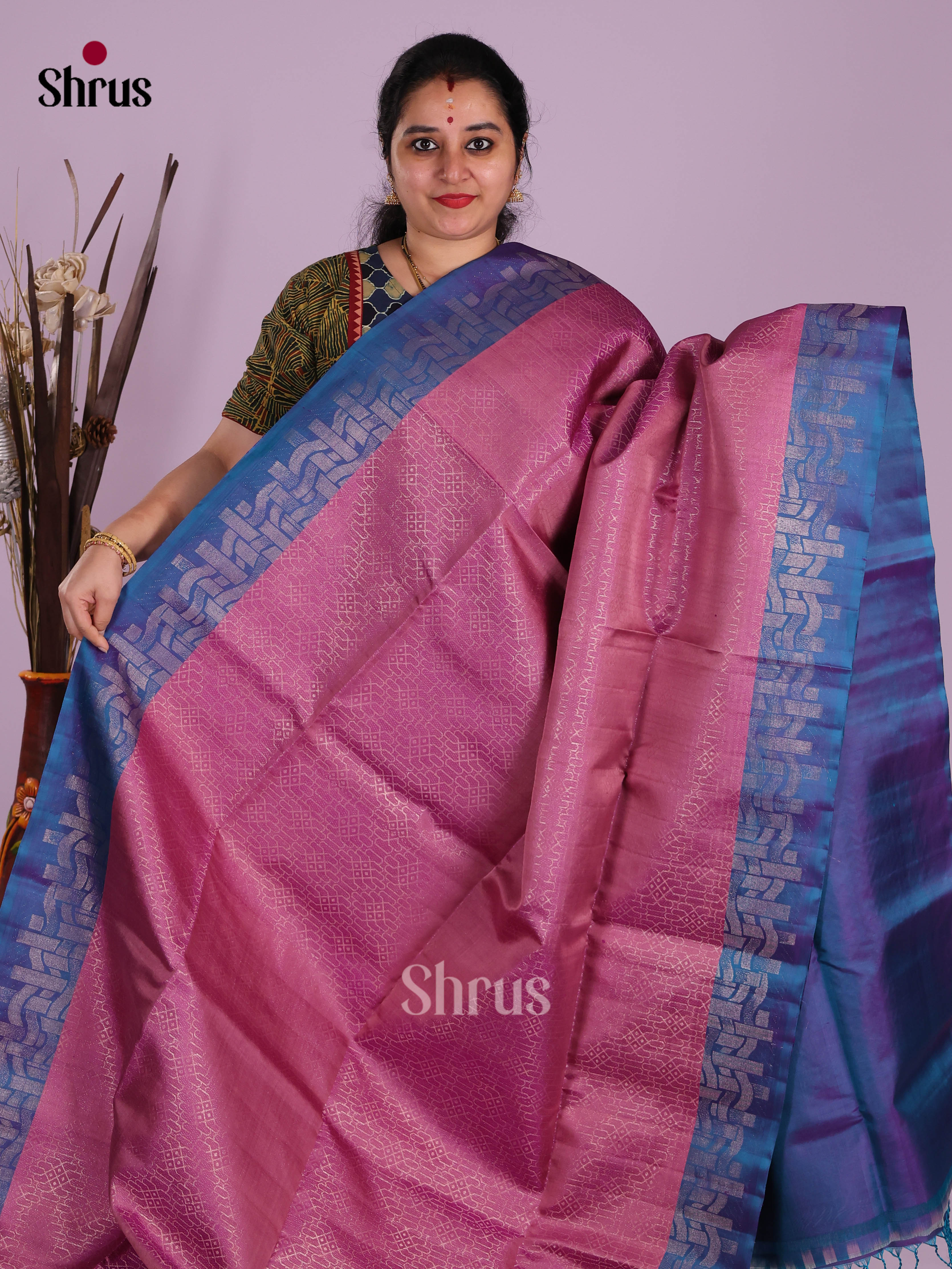 Gorgeous Pastel Pink Soft Silk Saree with Zari Brocade & Contrast Blue Zari Border