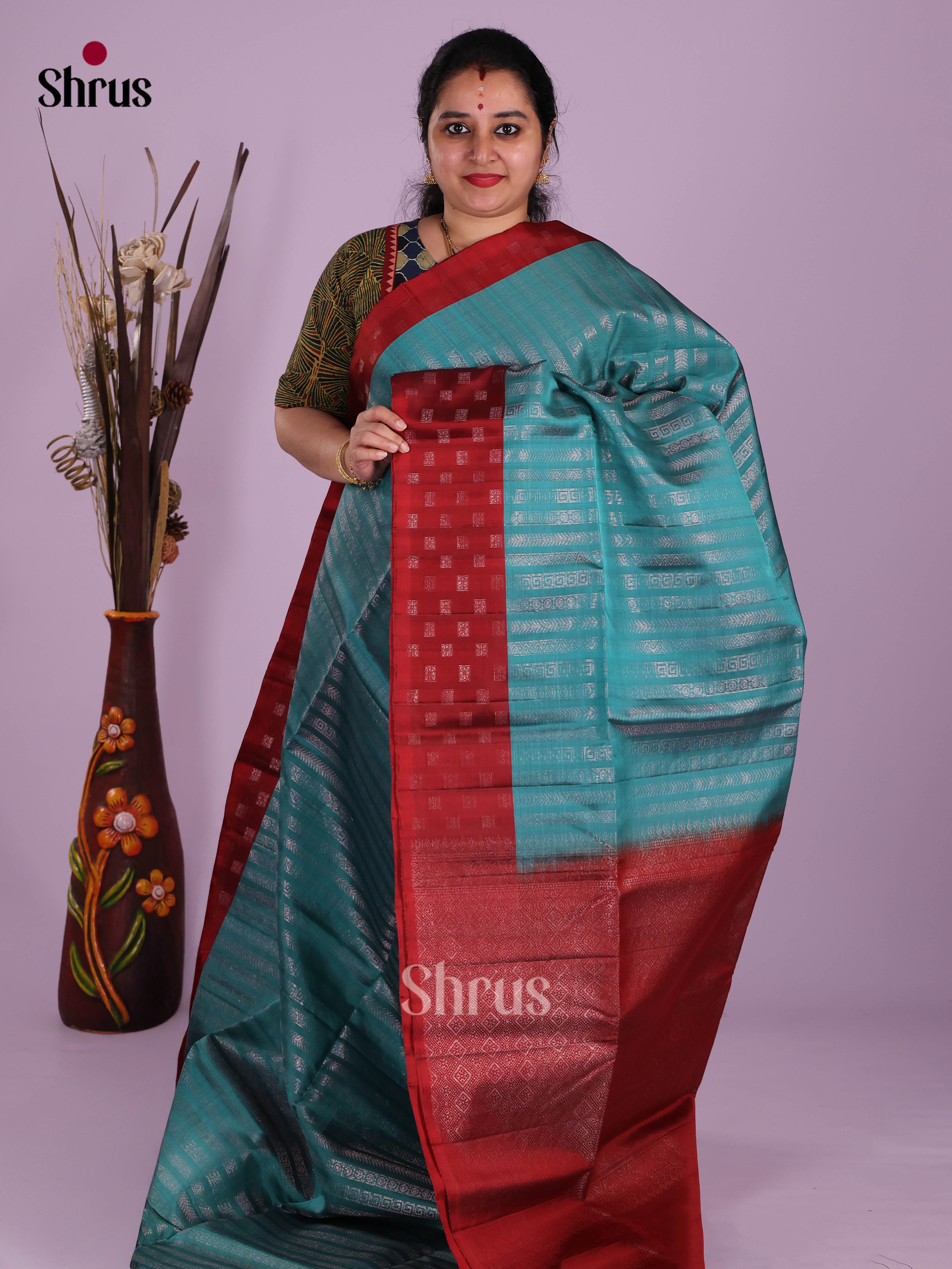 Radiant Ramar Blue & Maroon Soft Silk Saree with zari stripe & Contrast border