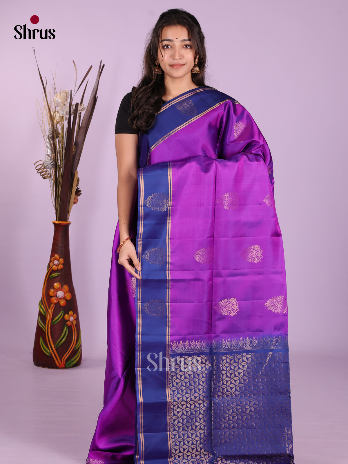 Purple & Blue - Softsilk-halfpure Saree - Shop on Shrus.com