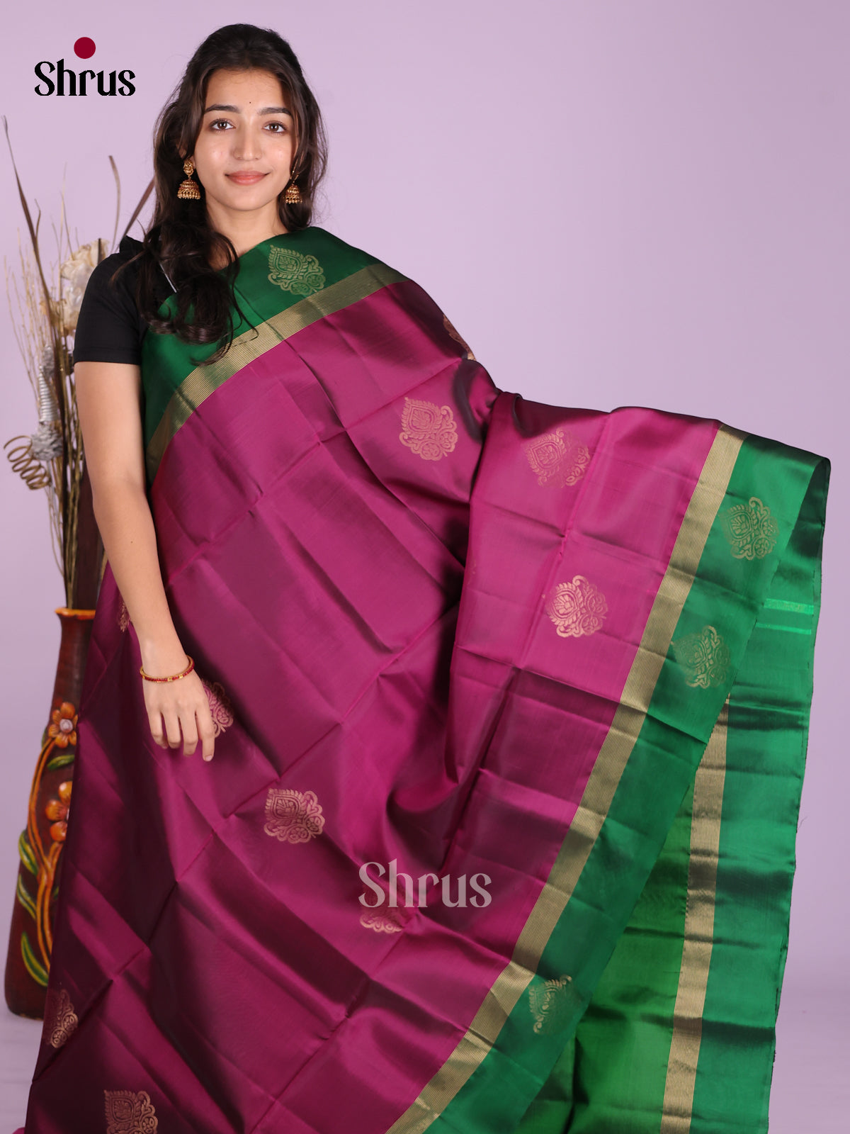 Purple & Green - Softsilk-halfpure Saree