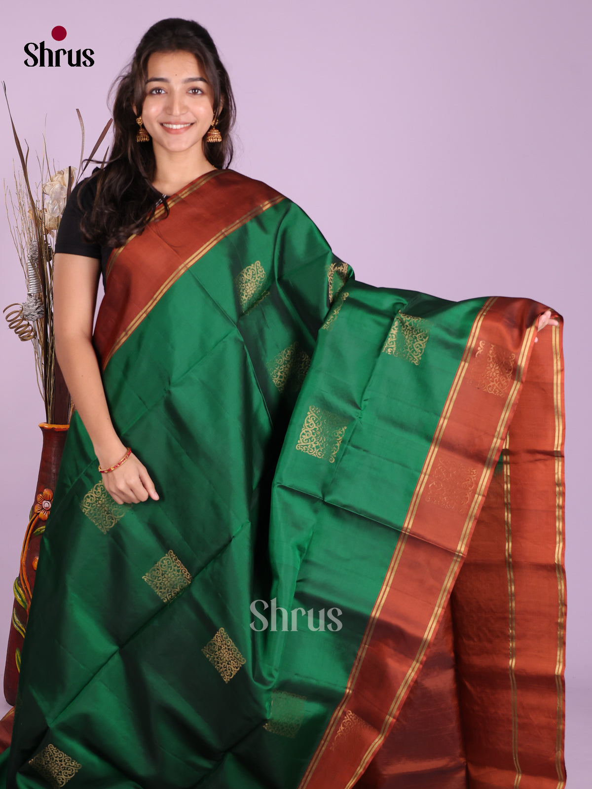 Green & Brown - Softsilk-halfpure Saree