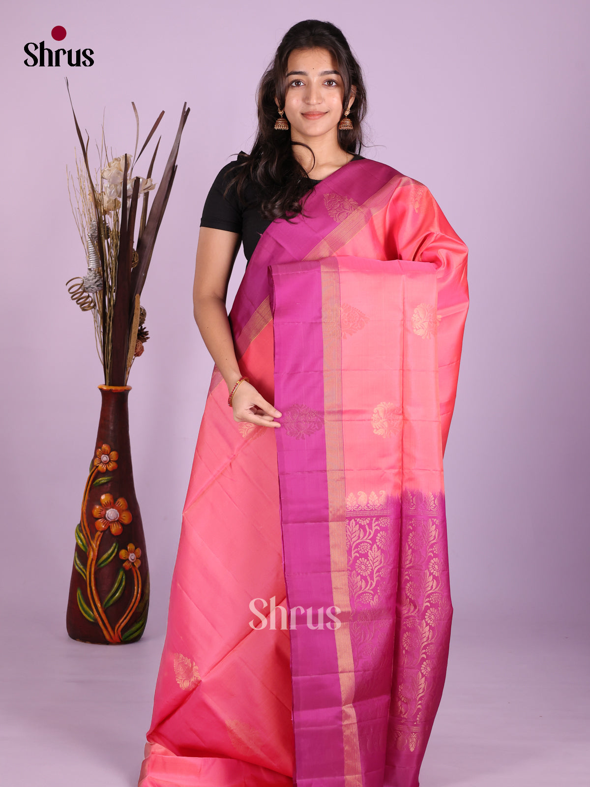 Pink & Purple - Softsilk-halfpure Saree - Shop on Shrus.com