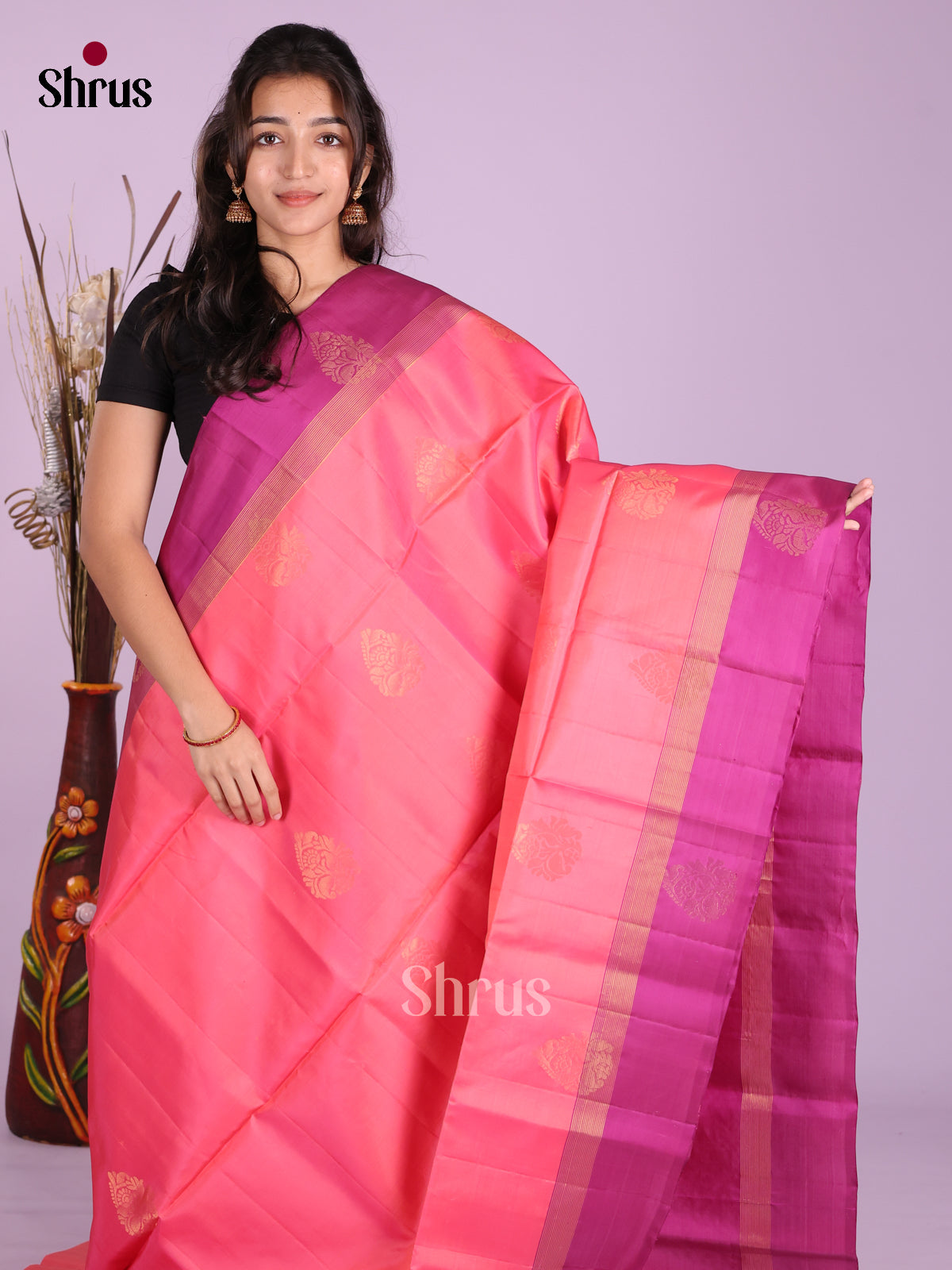 Pink & Purple - Softsilk-halfpure Saree - Shop on Shrus.com