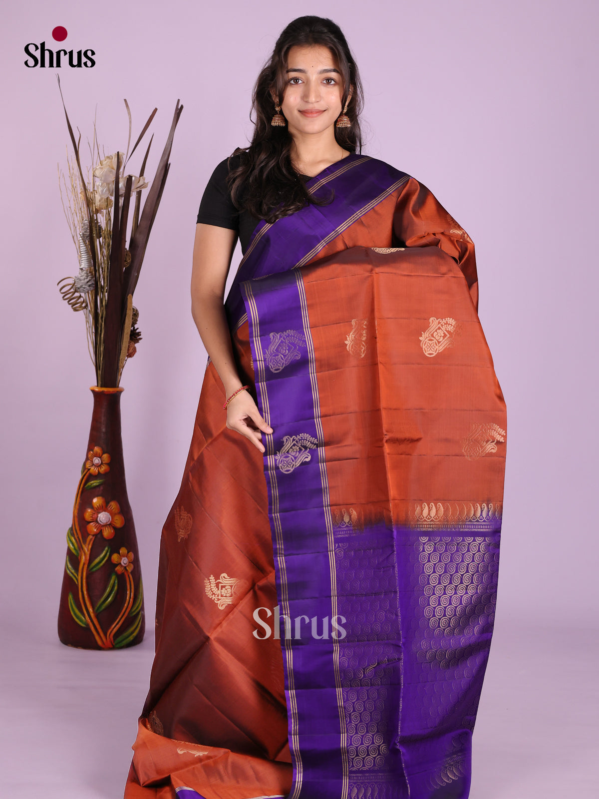 Rust & Blue- Softsilk-halfpure Saree