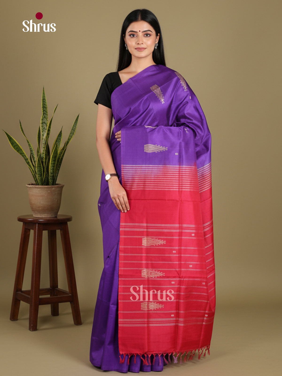 Violet & Red- Banana Pith without blouse Saree