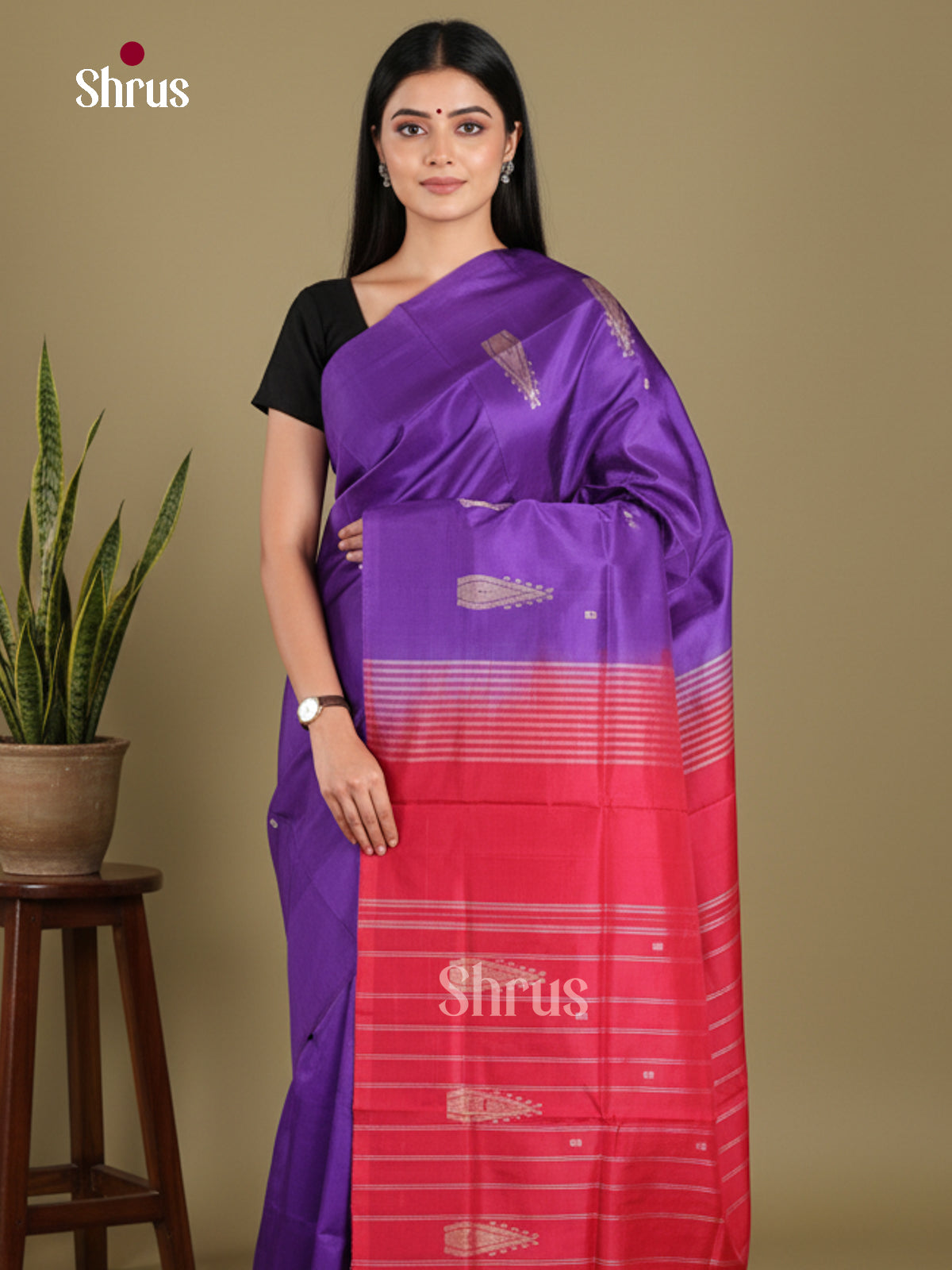Violet & Red- Banana Pith without blouse Saree