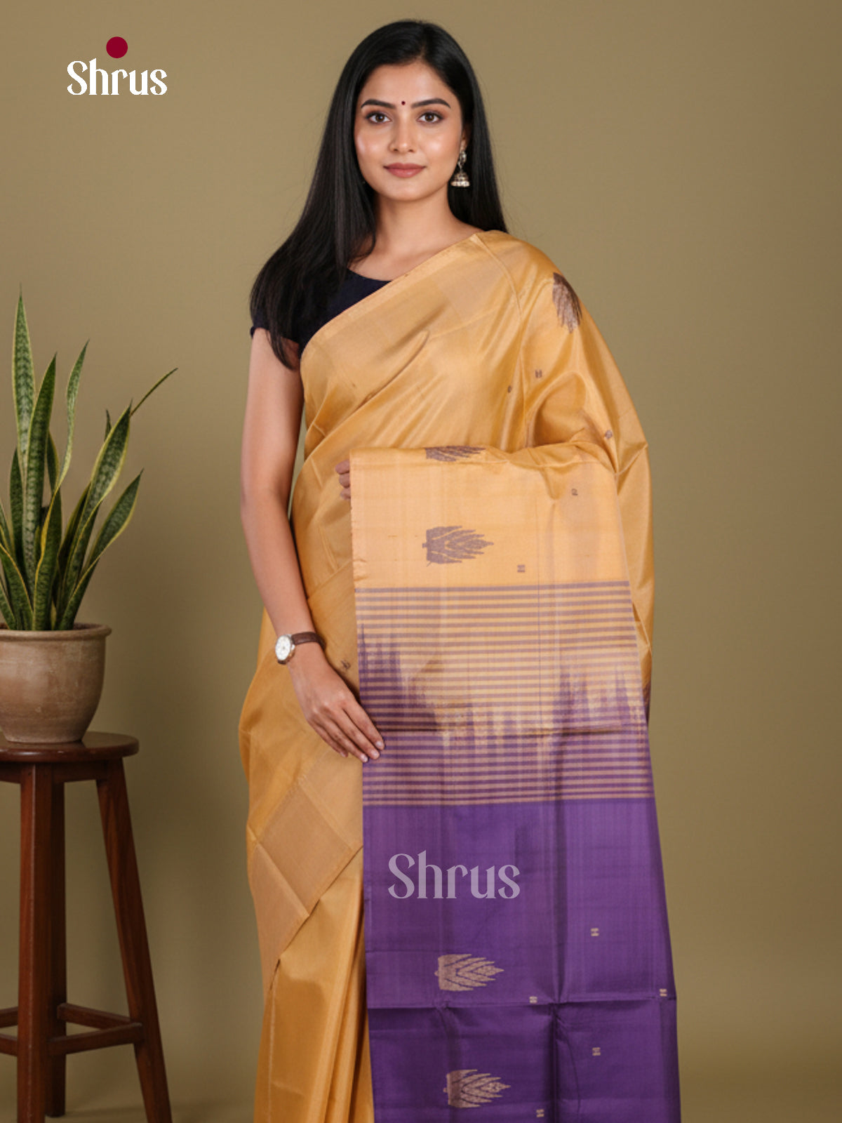 Sandal & Blue- Banana Pith without blouse Saree