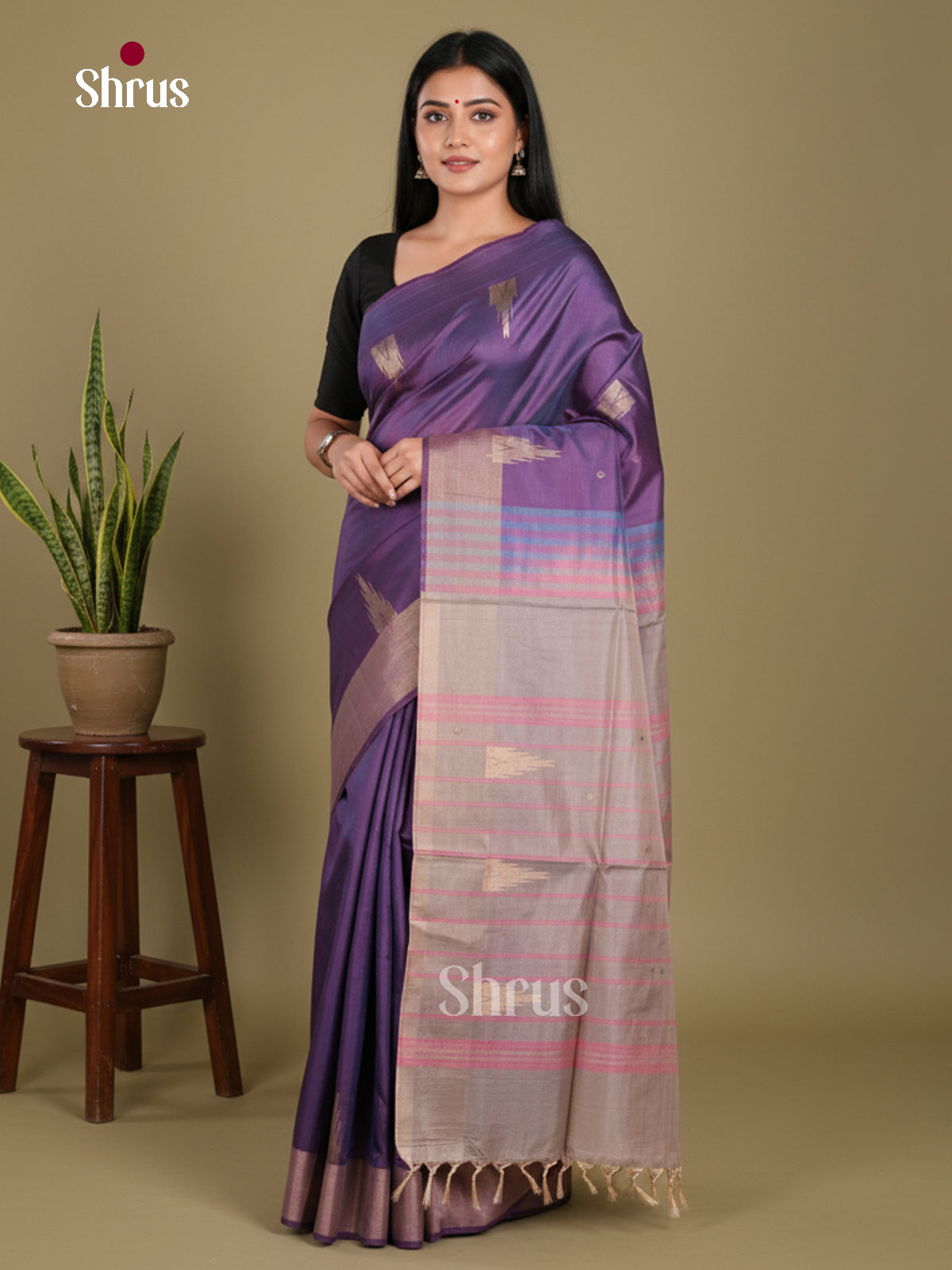 Violet & Grey- Banana Pith without blouse Saree