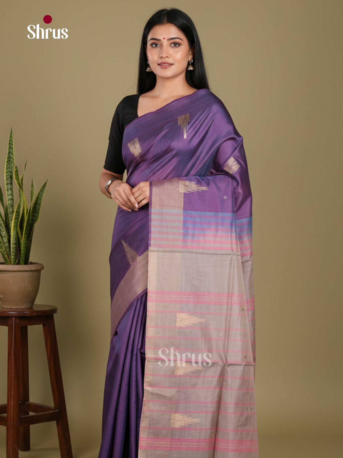 Violet & Grey- Banana Pith without blouse Saree