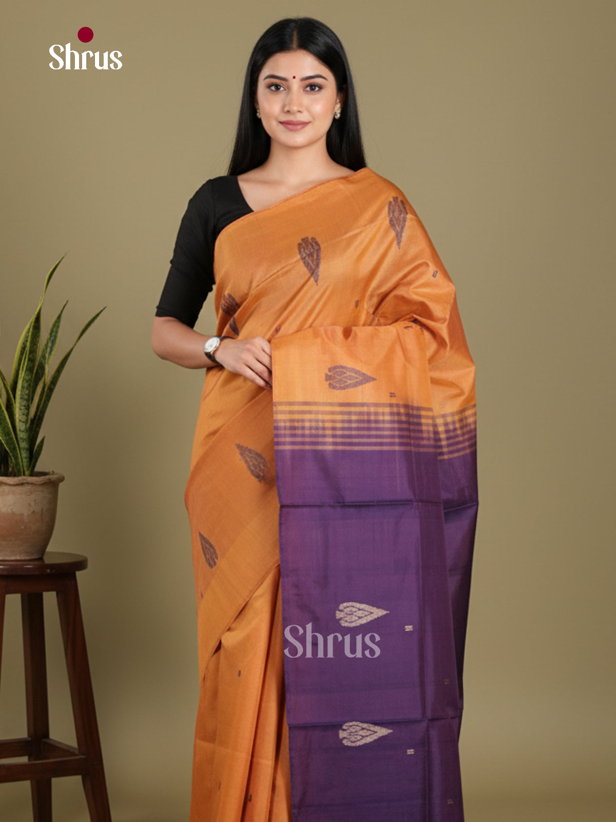 Orange & Blue- Banana Pith without blouse Saree - Shop on Shrus.com
