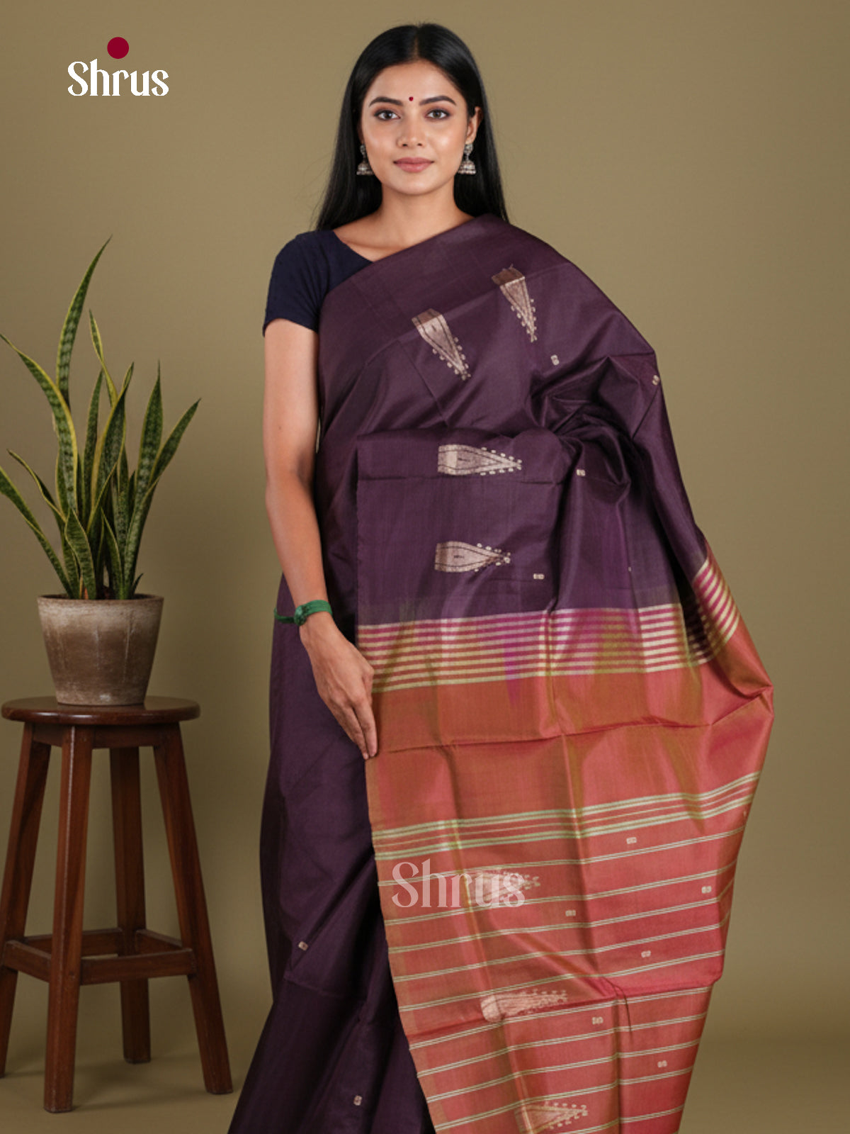 Jamun & Brown - Banana Pith without blouse Saree