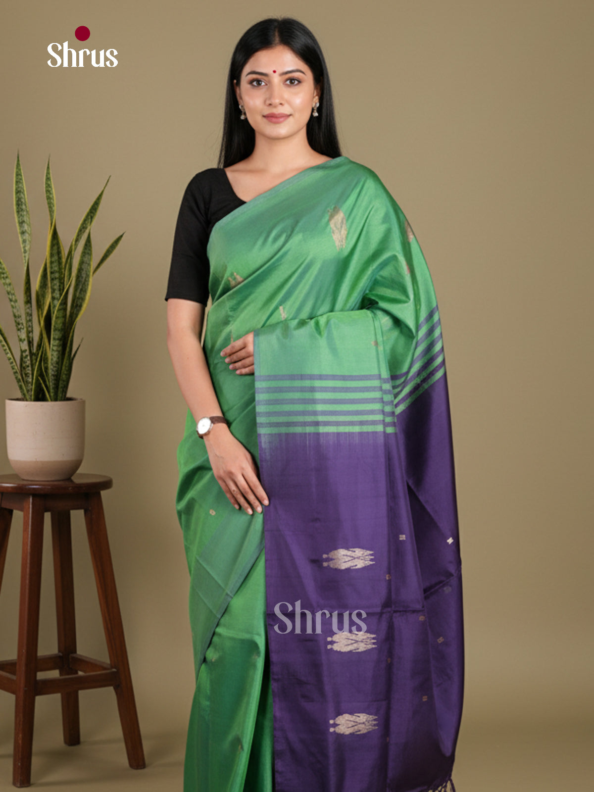 Green & Blue - Banana Pith without blouse Saree