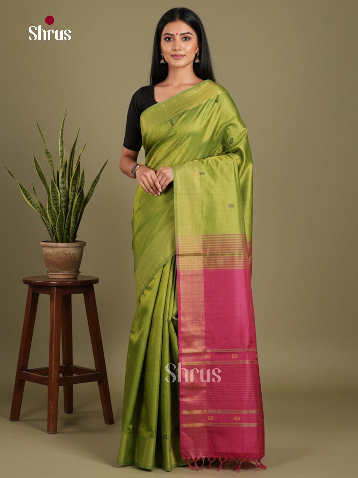 Green & Purple - Banana Pith without blouse Saree