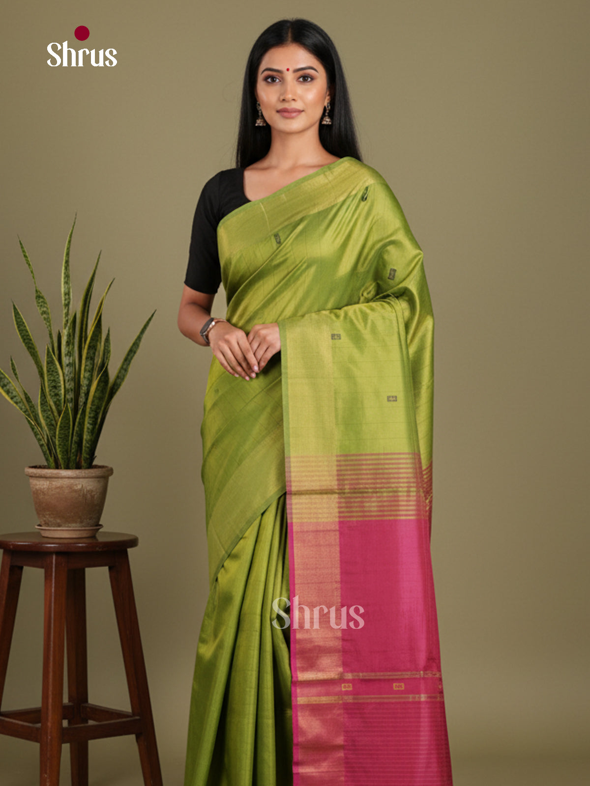 Green & Purple - Banana Pith without blouse Saree
