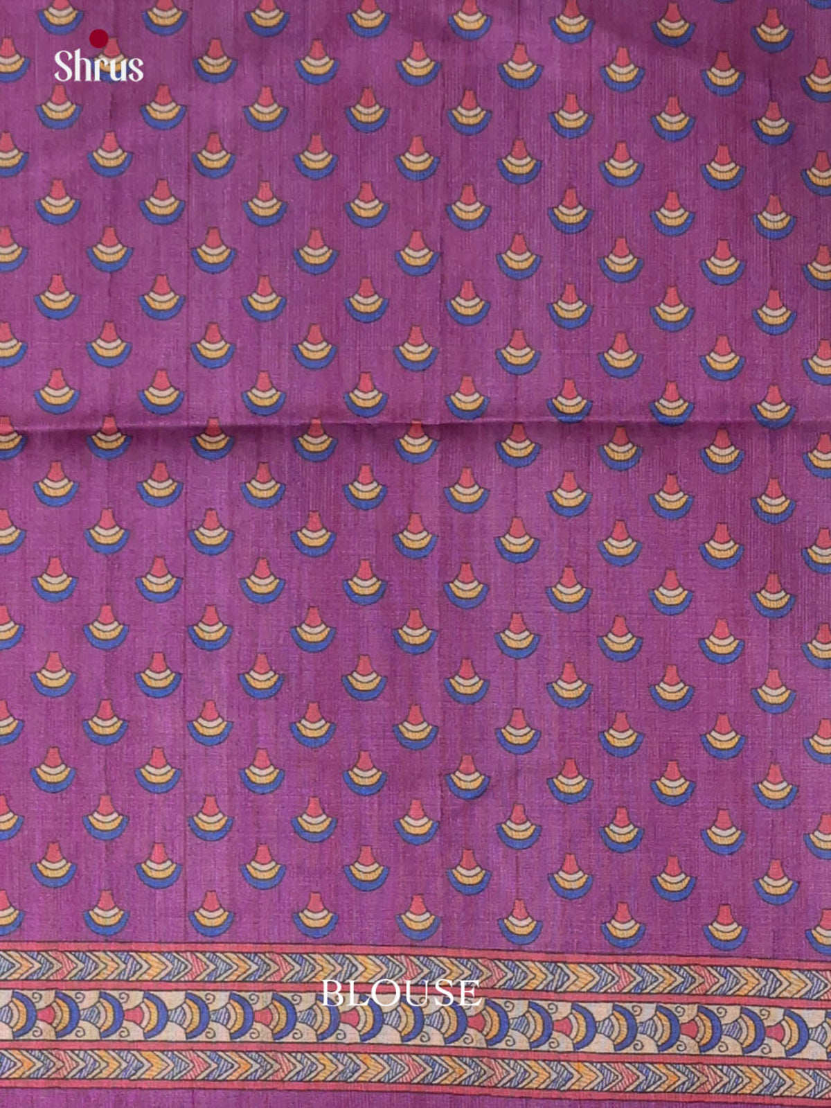 Violet & Cream - Printed Madhubani Saree