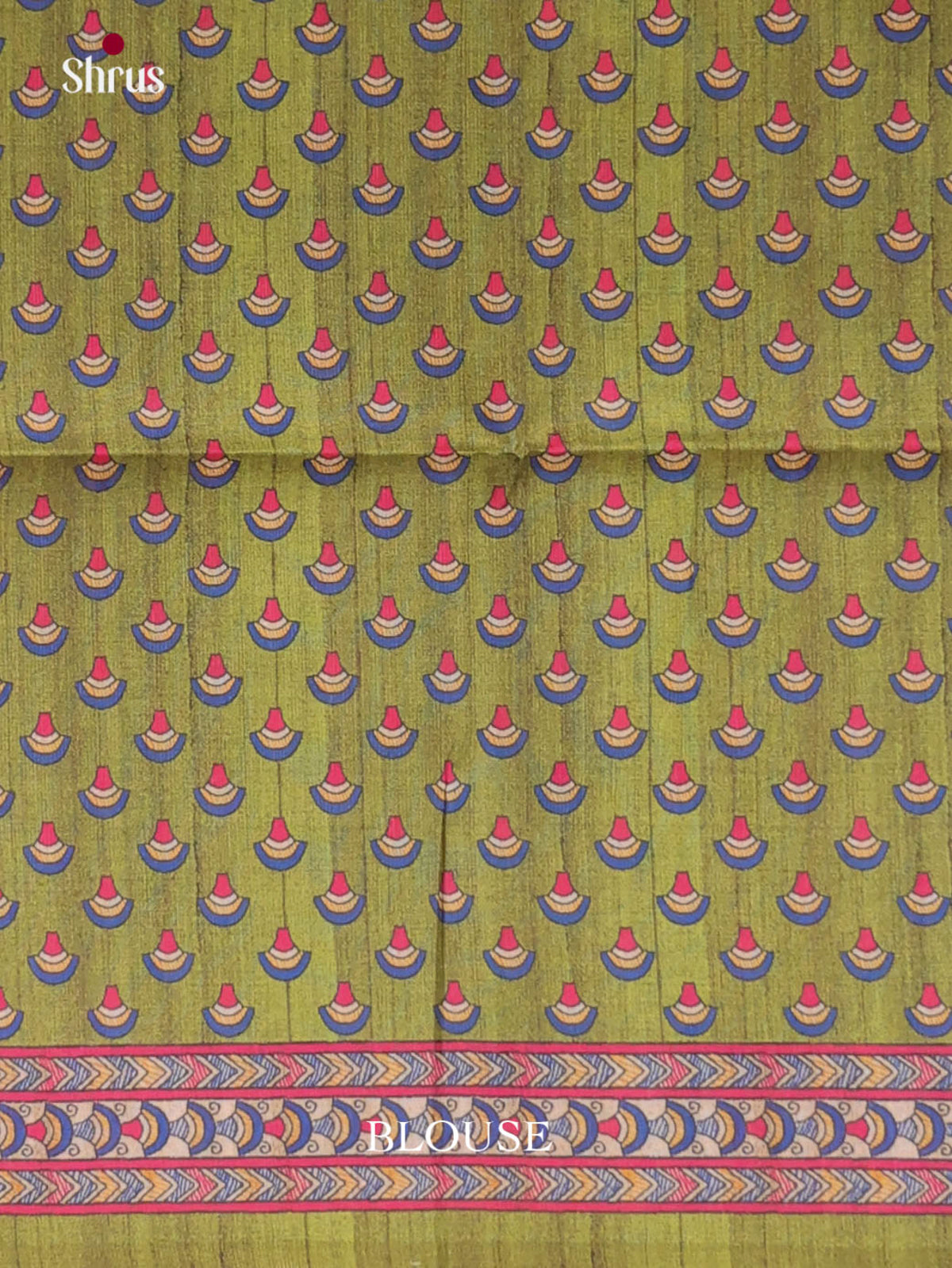 Green & Cream - Printed Madhubani Saree