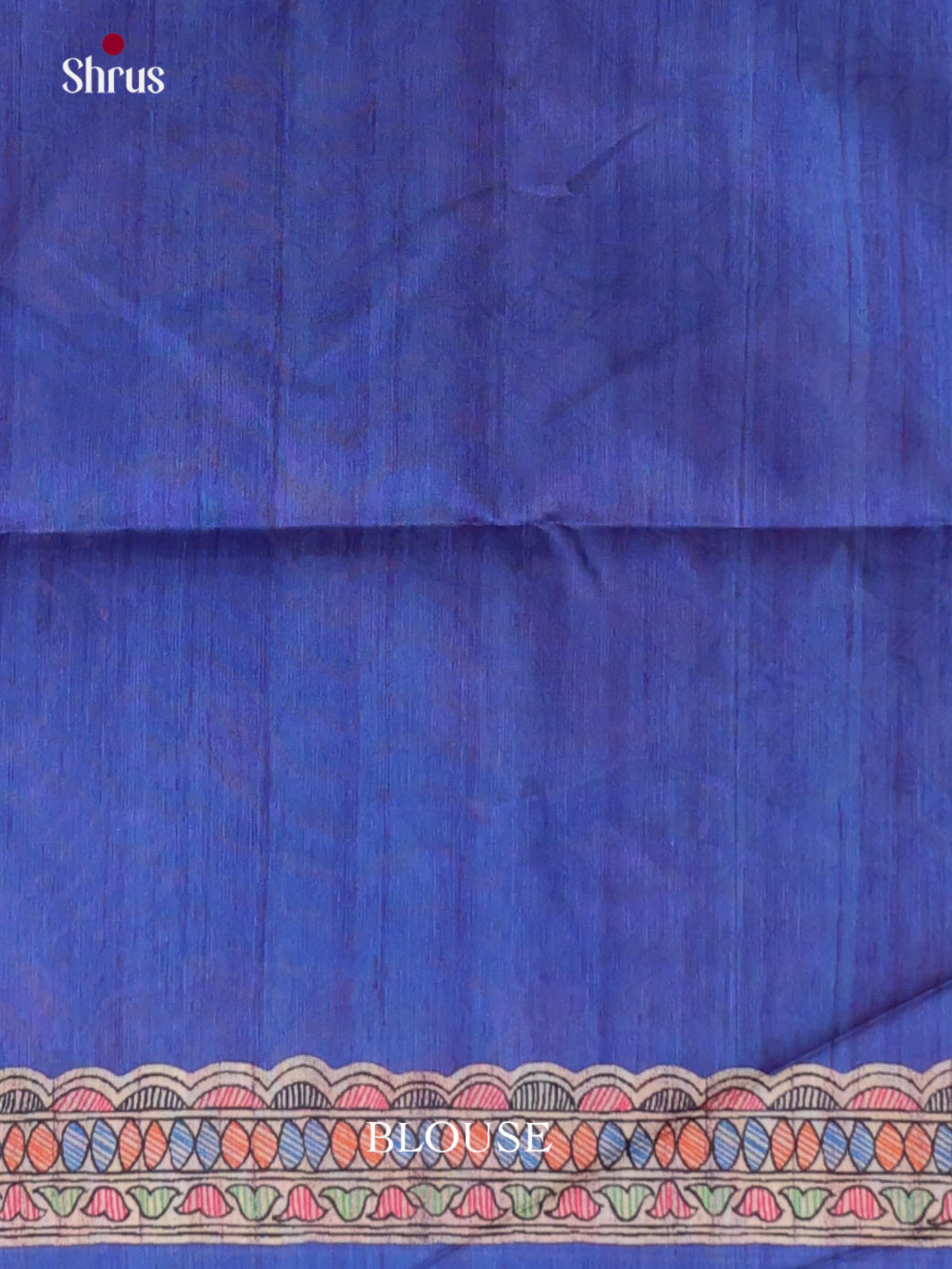 Blue & Cream - Printed Madhubani Saree