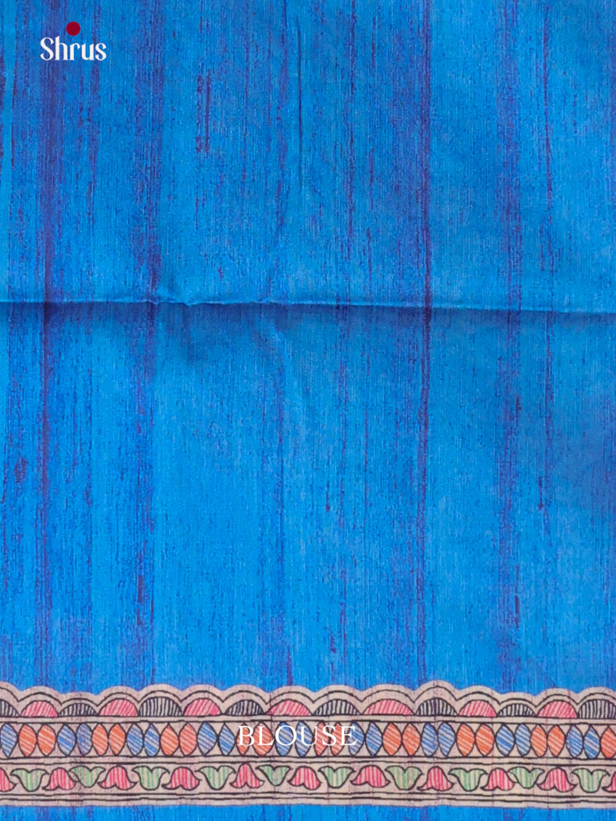 Blue & Cream - Printed Madhubani Saree