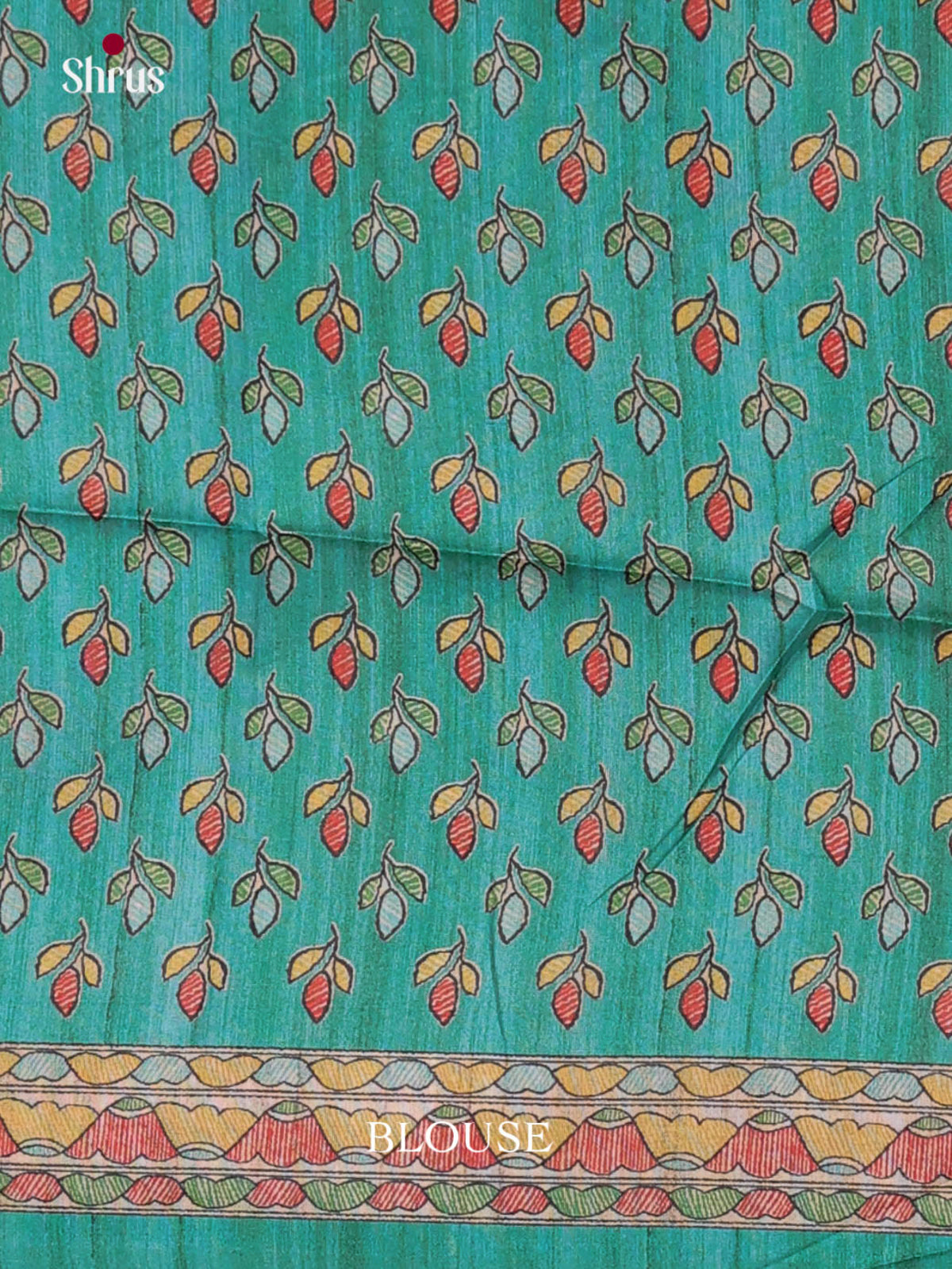Cream & Green - Printed Madhubani Saree