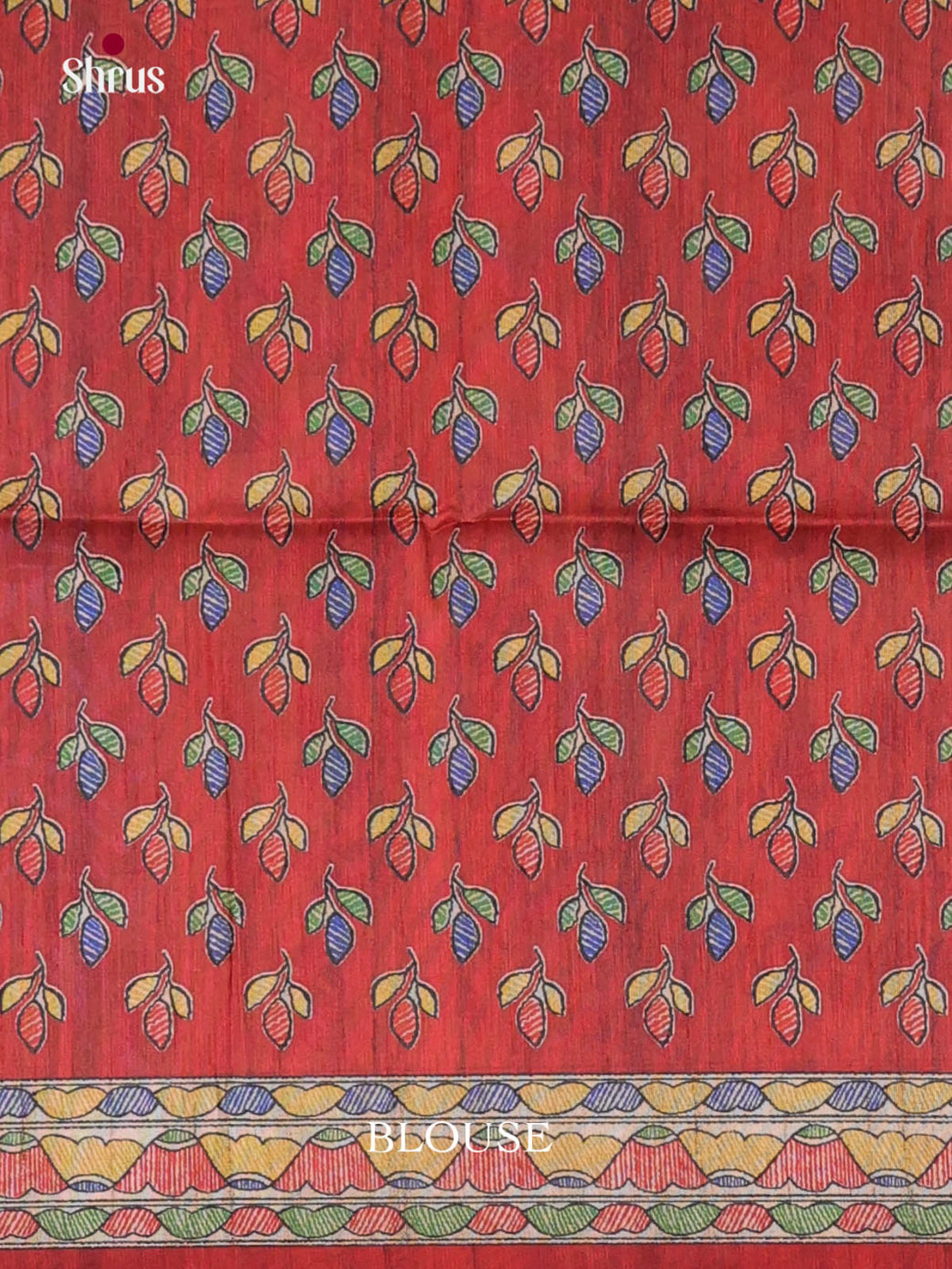 Cream & Red- Printed Madhubani Saree