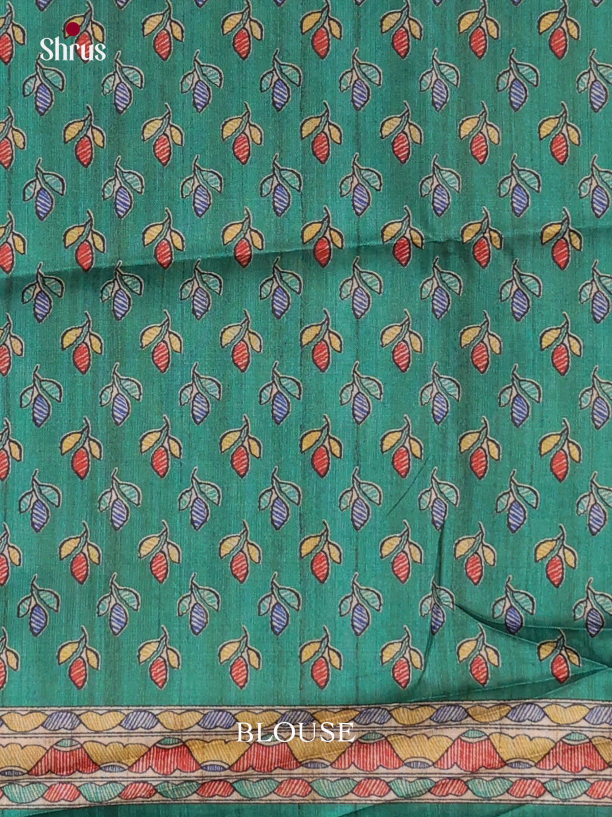 Cream & Green - Printed Madhubani Saree