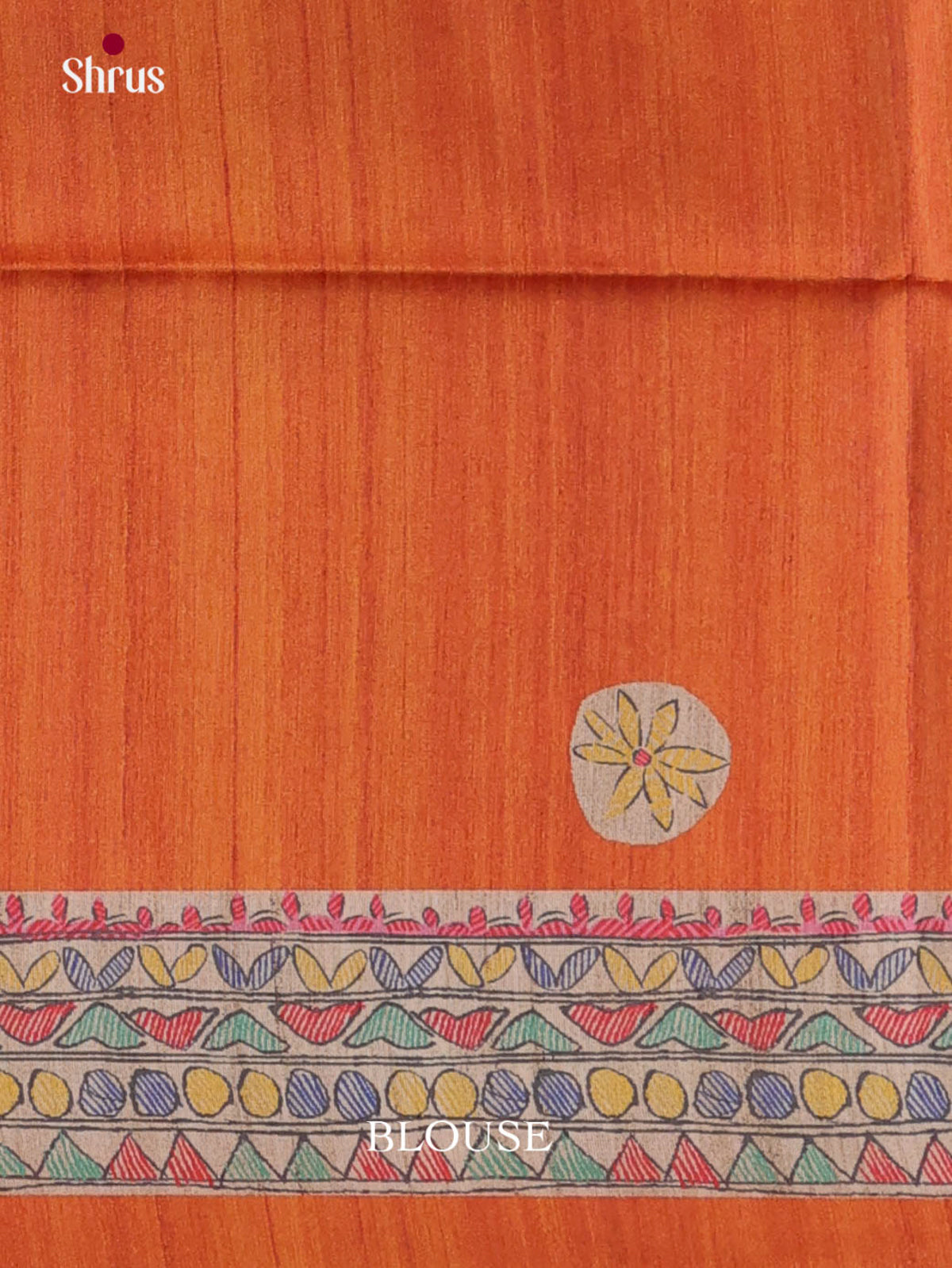Orange & Cream - Printed Madhubani Saree