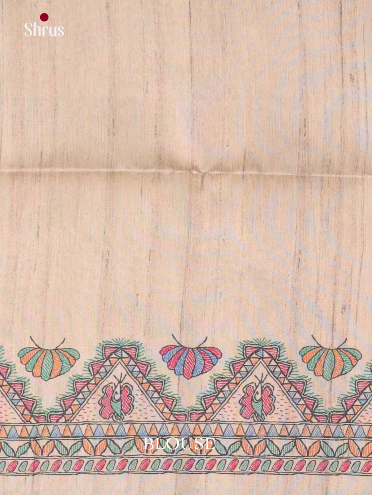 Blue & Cream - Printed Madhubani Saree