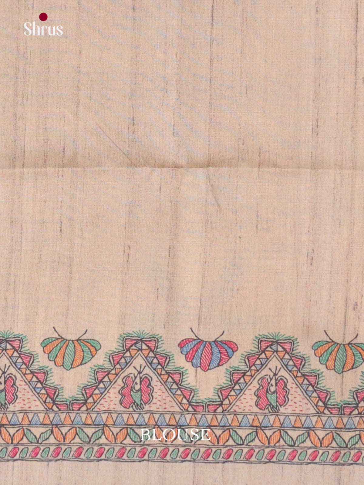 Blue & Cream - Printed Madhubani Saree