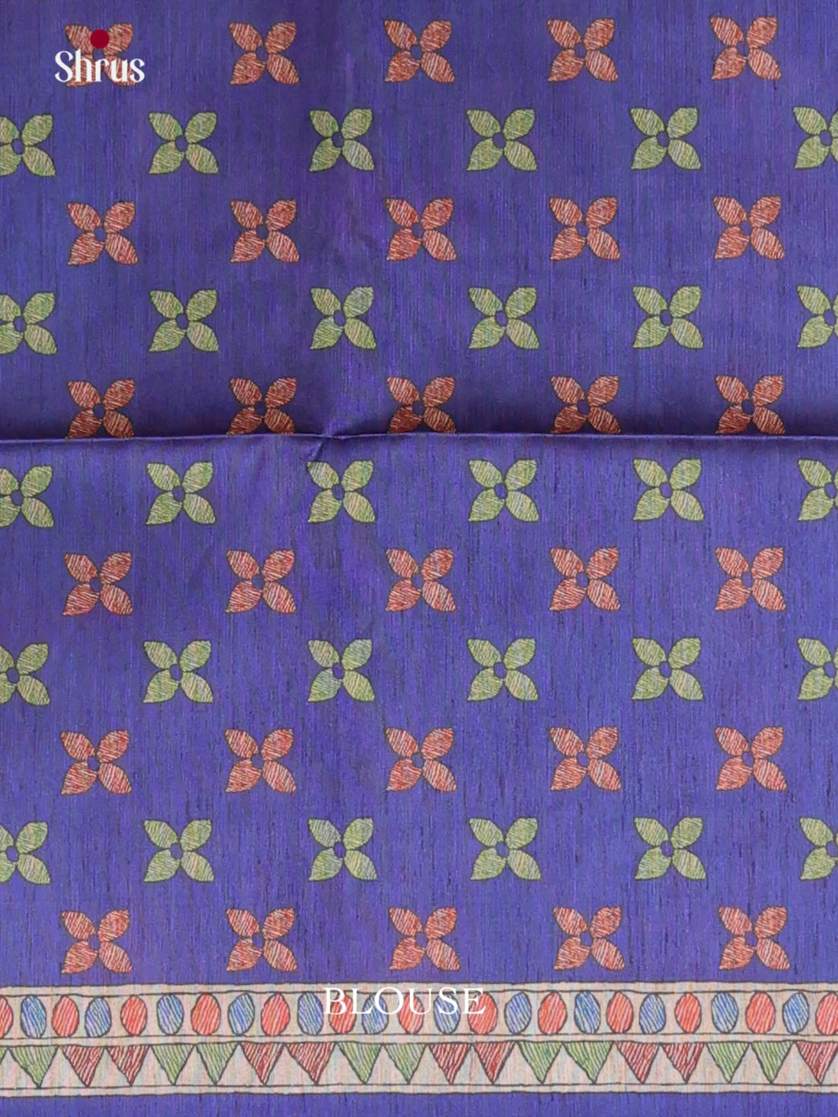 Blue & Cream - Printed Madhubani Saree