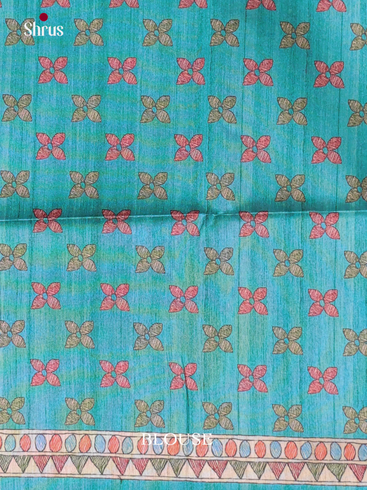 Blue & Cream - Printed Madhubani Saree